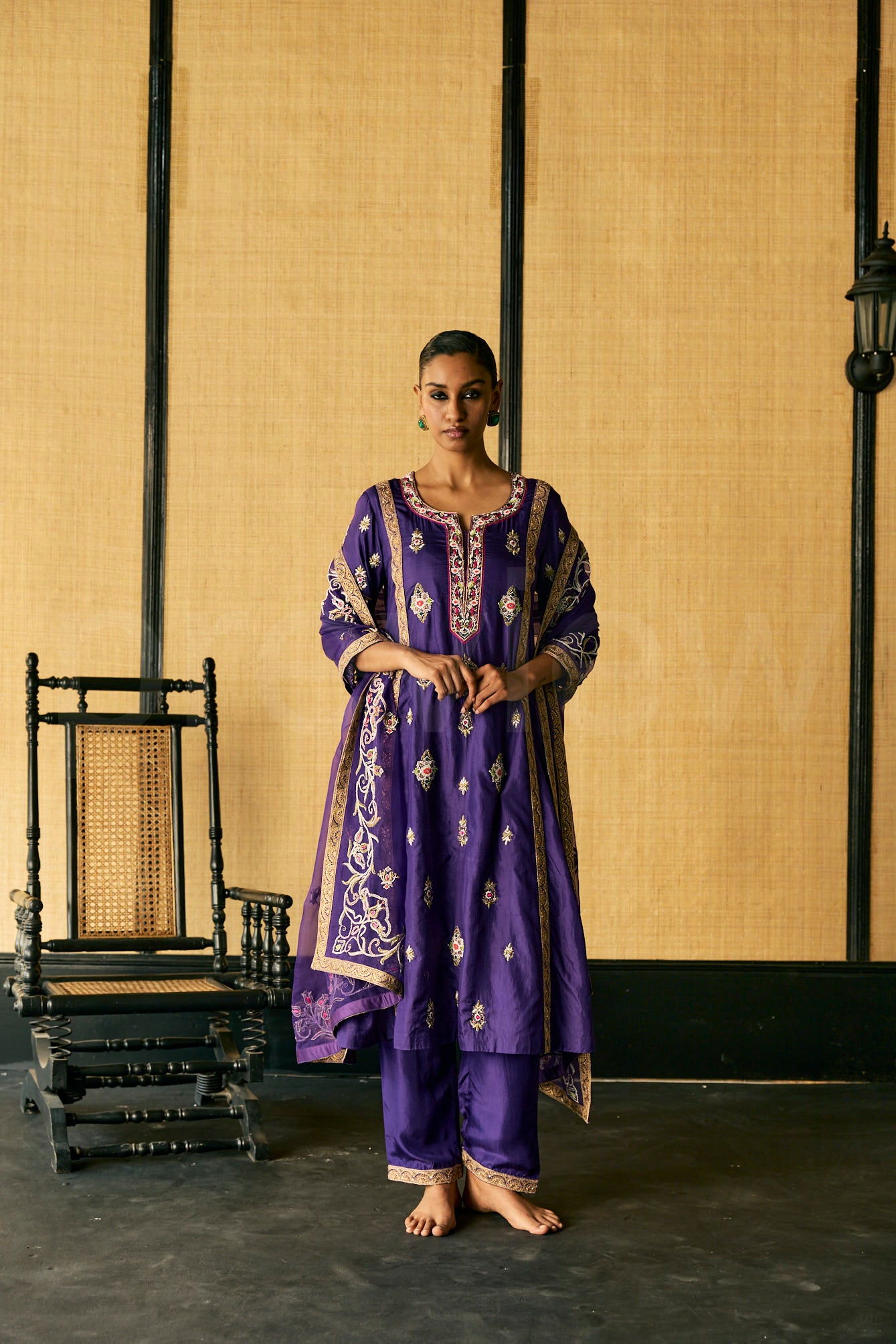 Bead & Zardozi embroidered kurta & Dupatta with Pants.