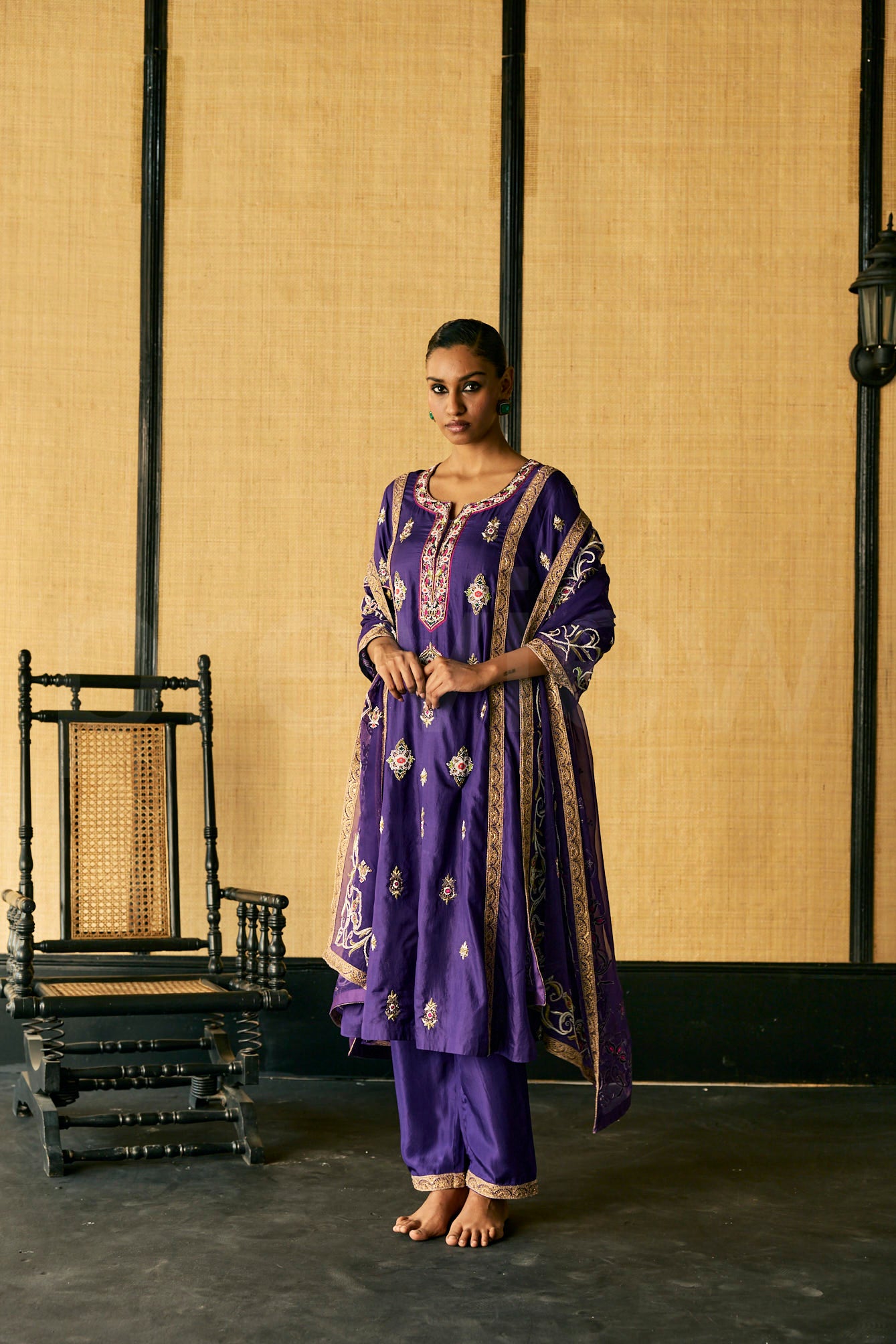 Bead & Zardozi embroidered kurta & Dupatta with Pants.