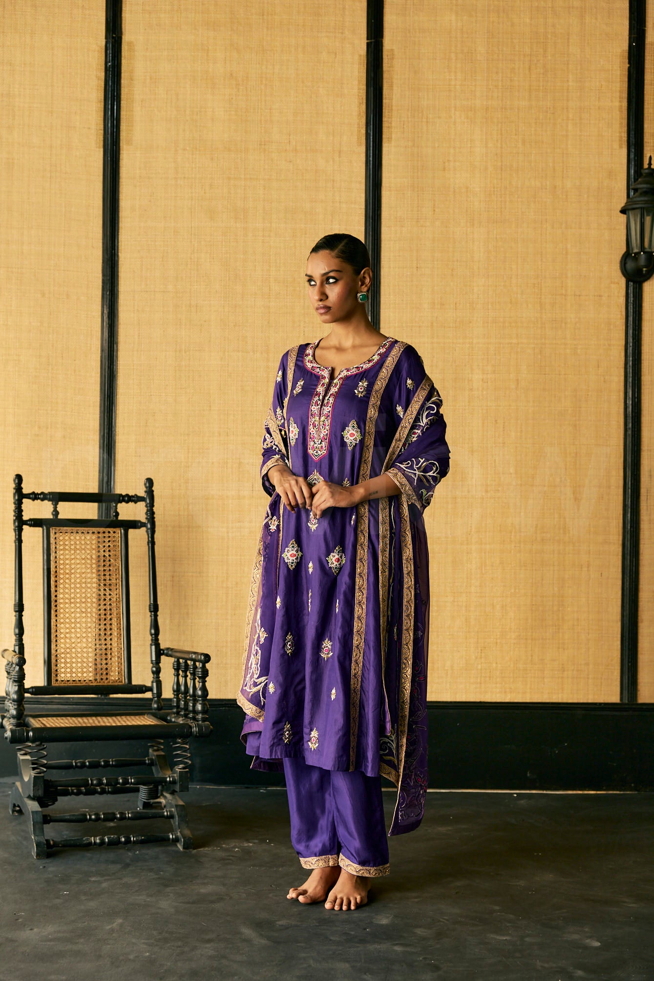 Bead & Zardozi embroidered kurta & Dupatta with Pants.
