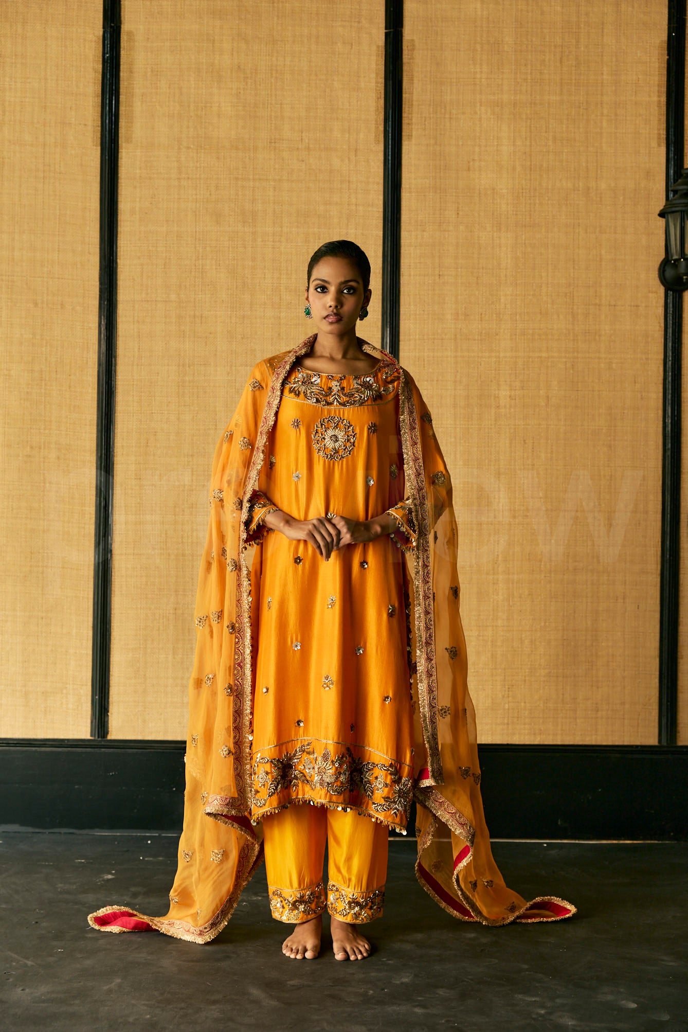 A classic Antique Zardozi embroidered kurta & Dupatta with Pants.