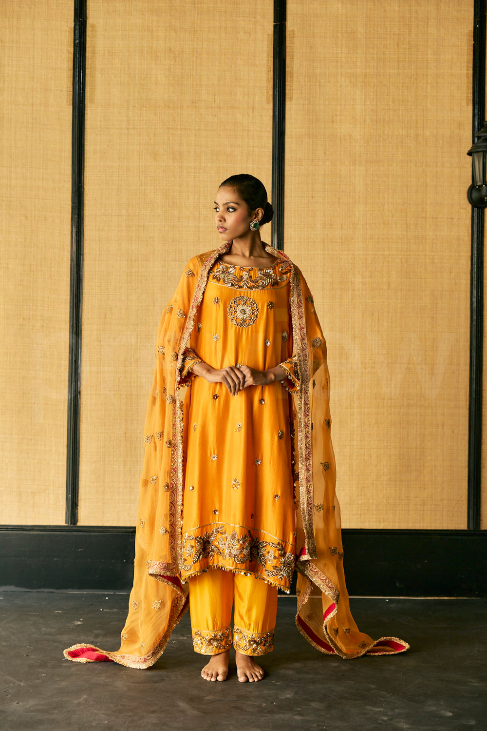 A classic Antique Zardozi embroidered kurta & Dupatta with Pants.