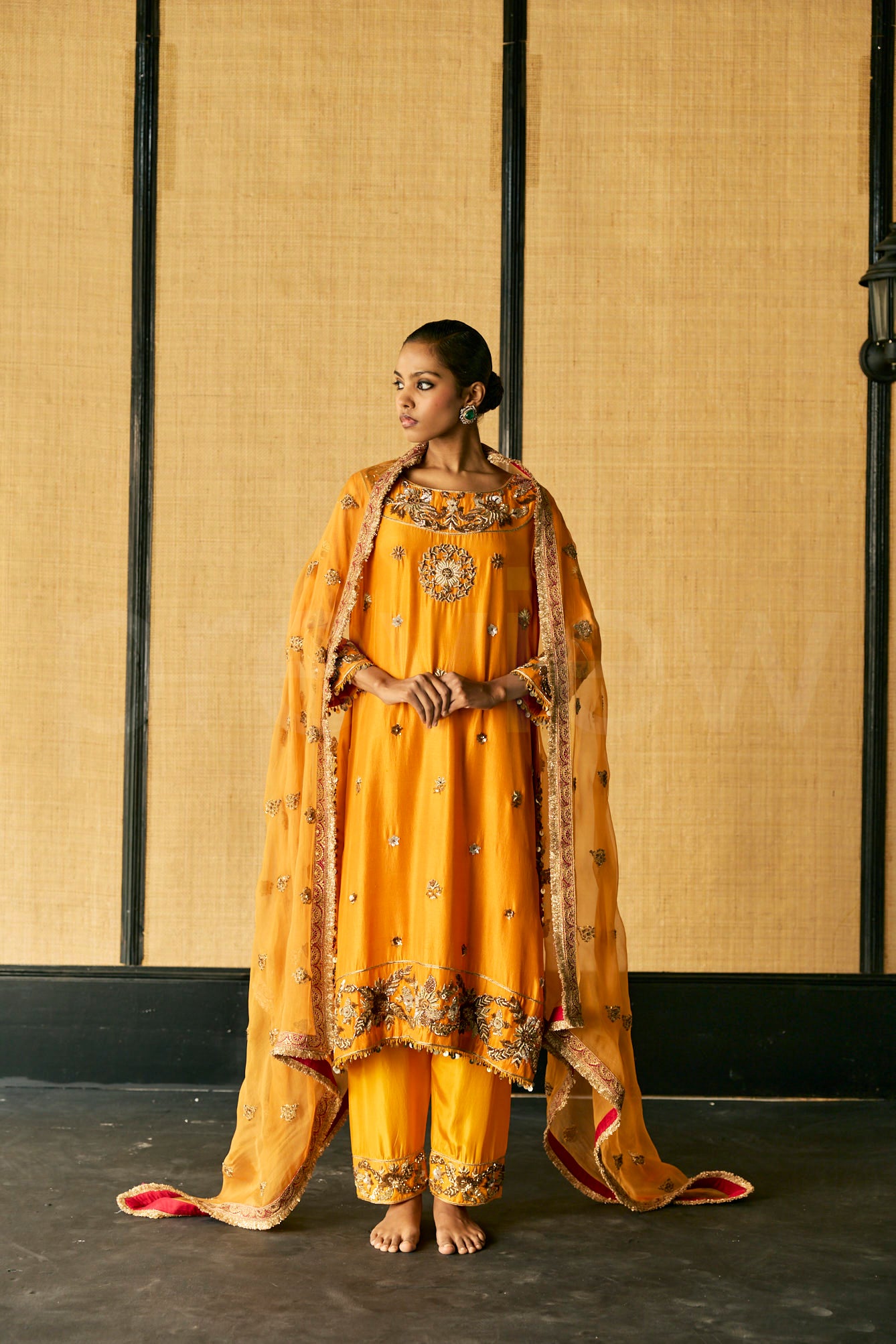 A classic Antique Zardozi embroidered kurta & Dupatta with Pants.