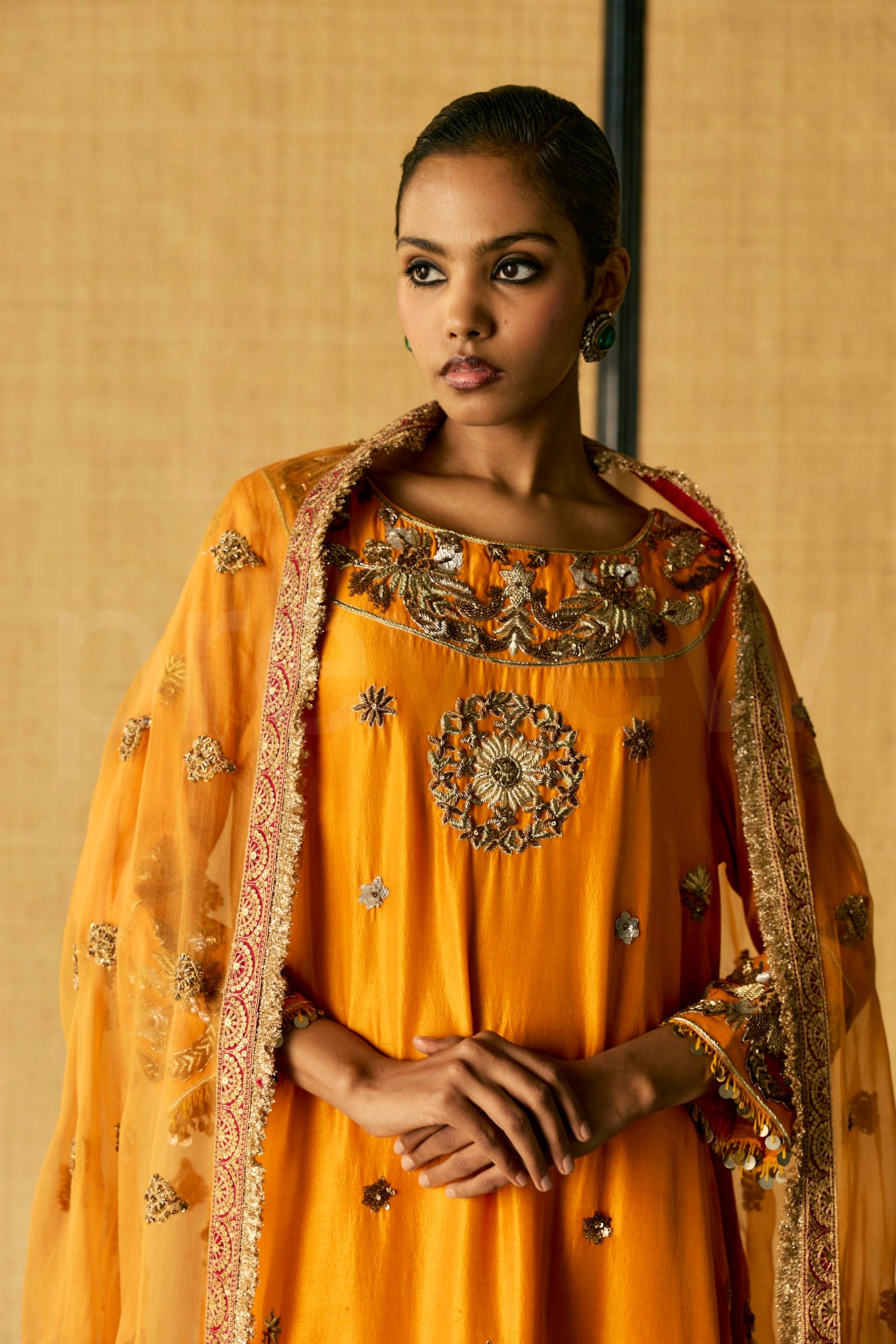 A classic Antique Zardozi embroidered kurta & Dupatta with Pants.