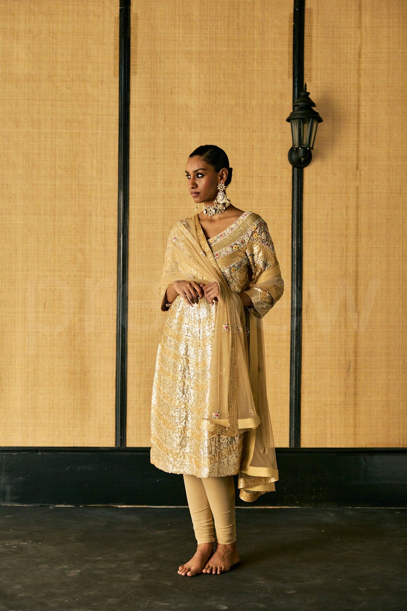 Bead Embroidery long kurta with shimmer embroidery , Churidaar and Dupatta