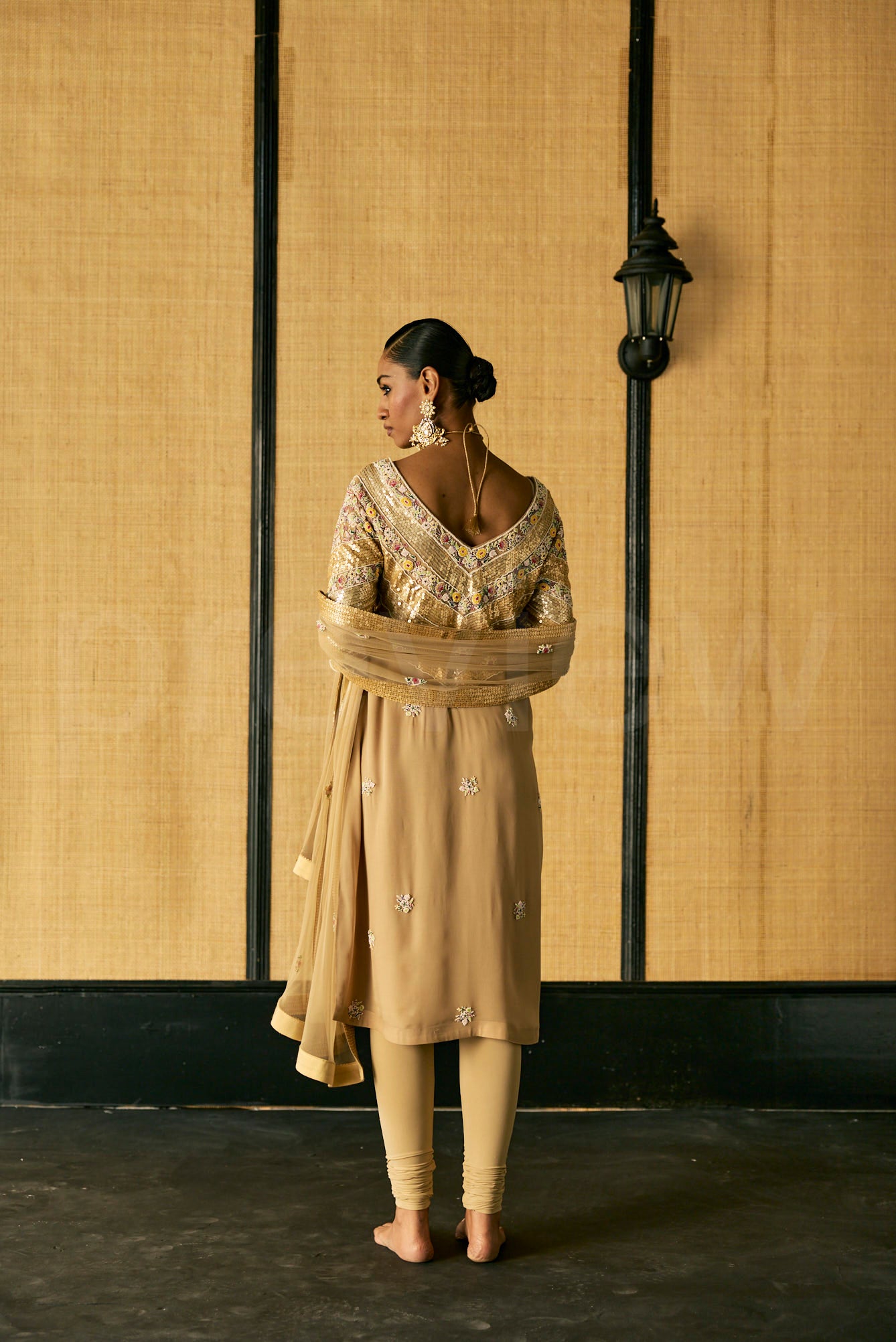 Bead Embroidery long kurta with shimmer embroidery , Churidaar and Dupatta