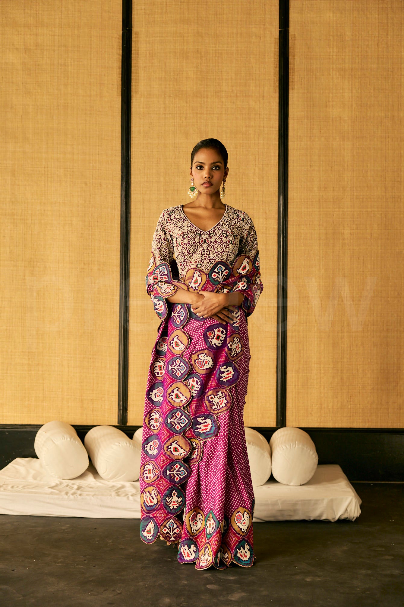 Bead Embroidery saree in Bandhej with Patola border & Embroidered Blouse