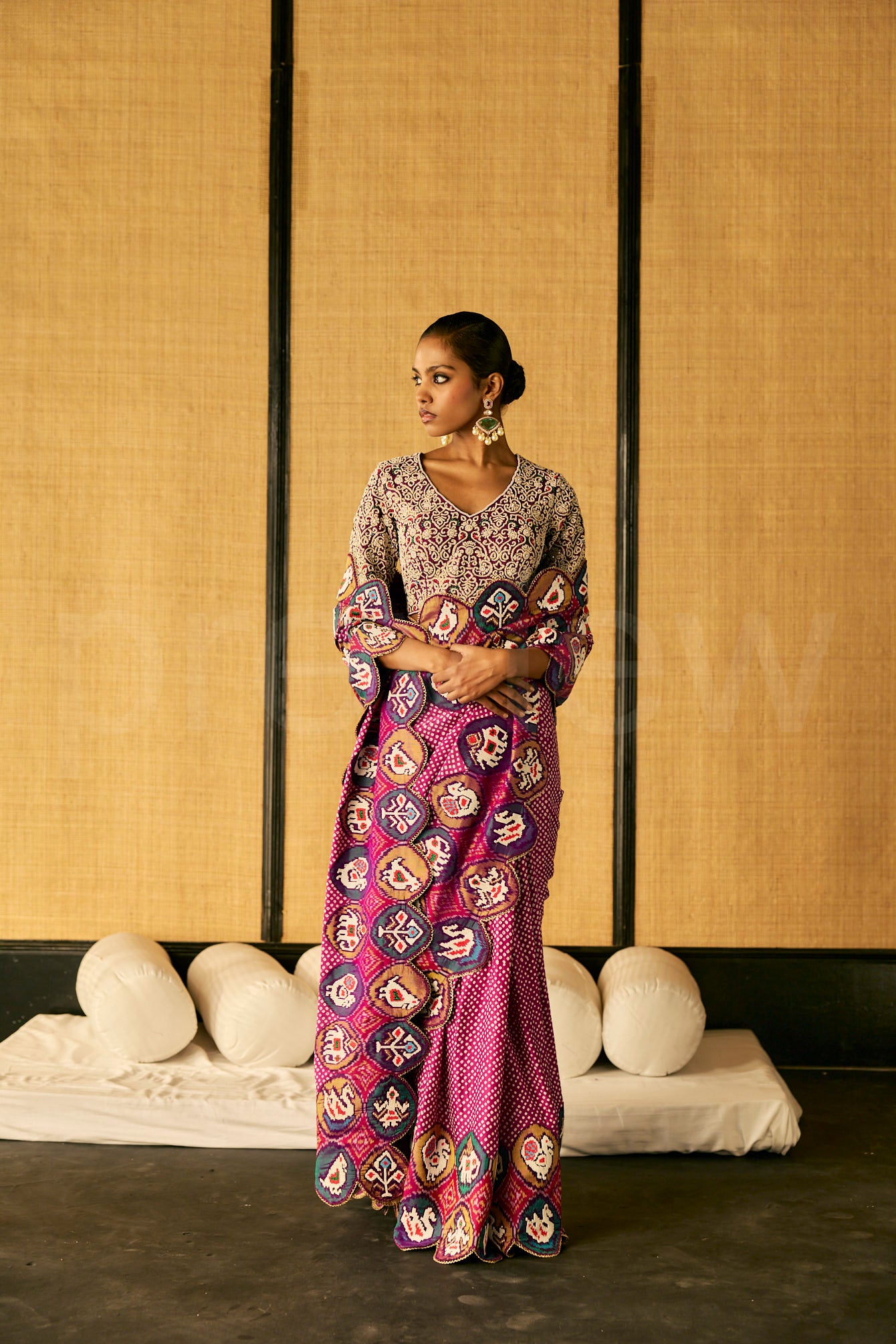 Bead Embroidery saree in Bandhej with Patola border & Embroidered Blouse