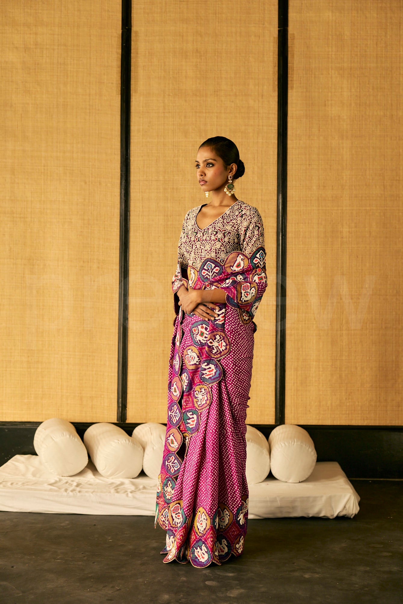 Bead Embroidery saree in Bandhej with Patola border & Embroidered Blouse