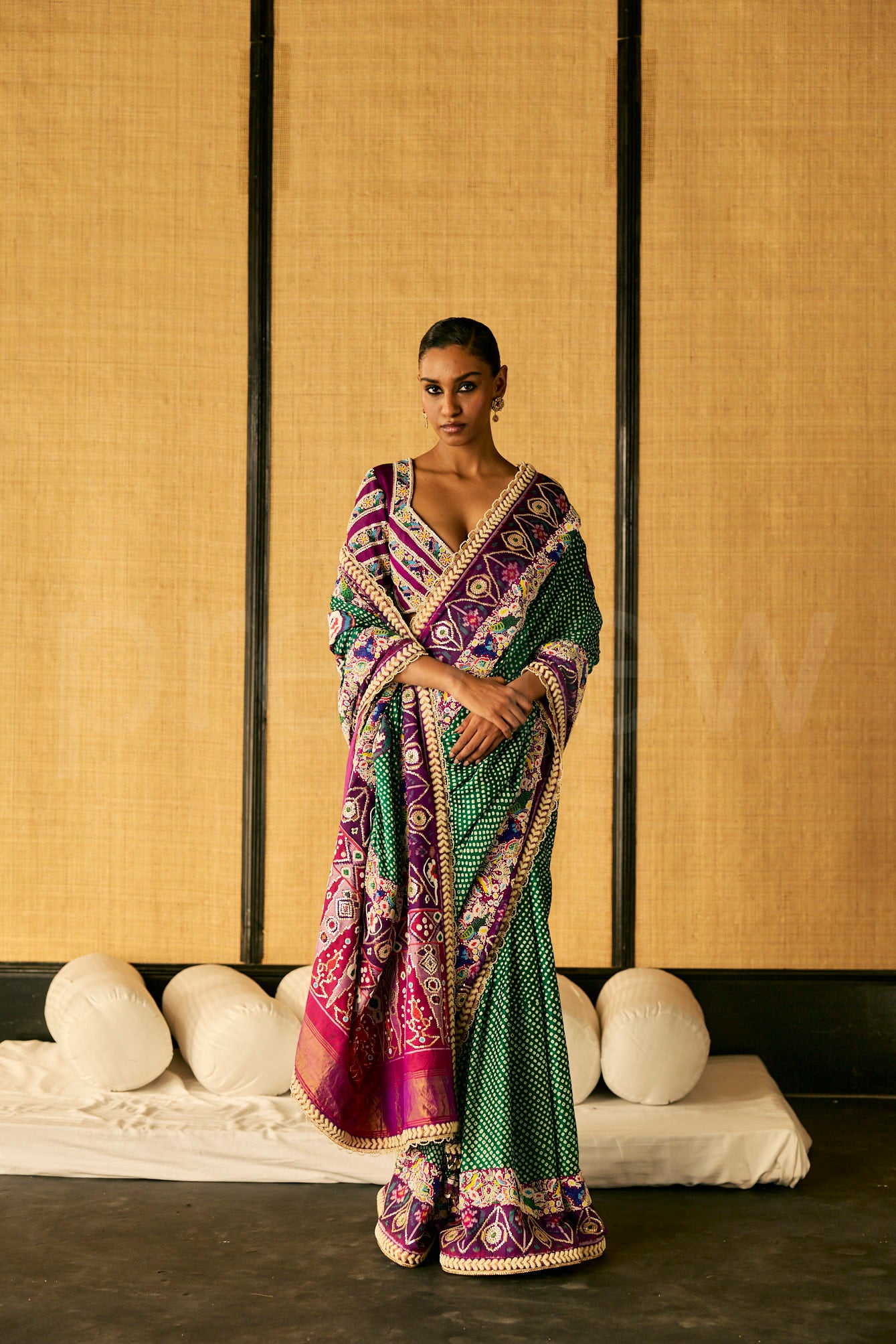 Bead Embroidery saree in Bandhej with Patola border & Embroidered Blouse