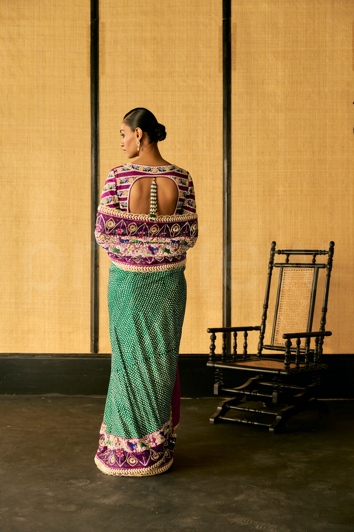 Bead Embroidery saree in Bandhej with Patola border & Embroidered Blouse