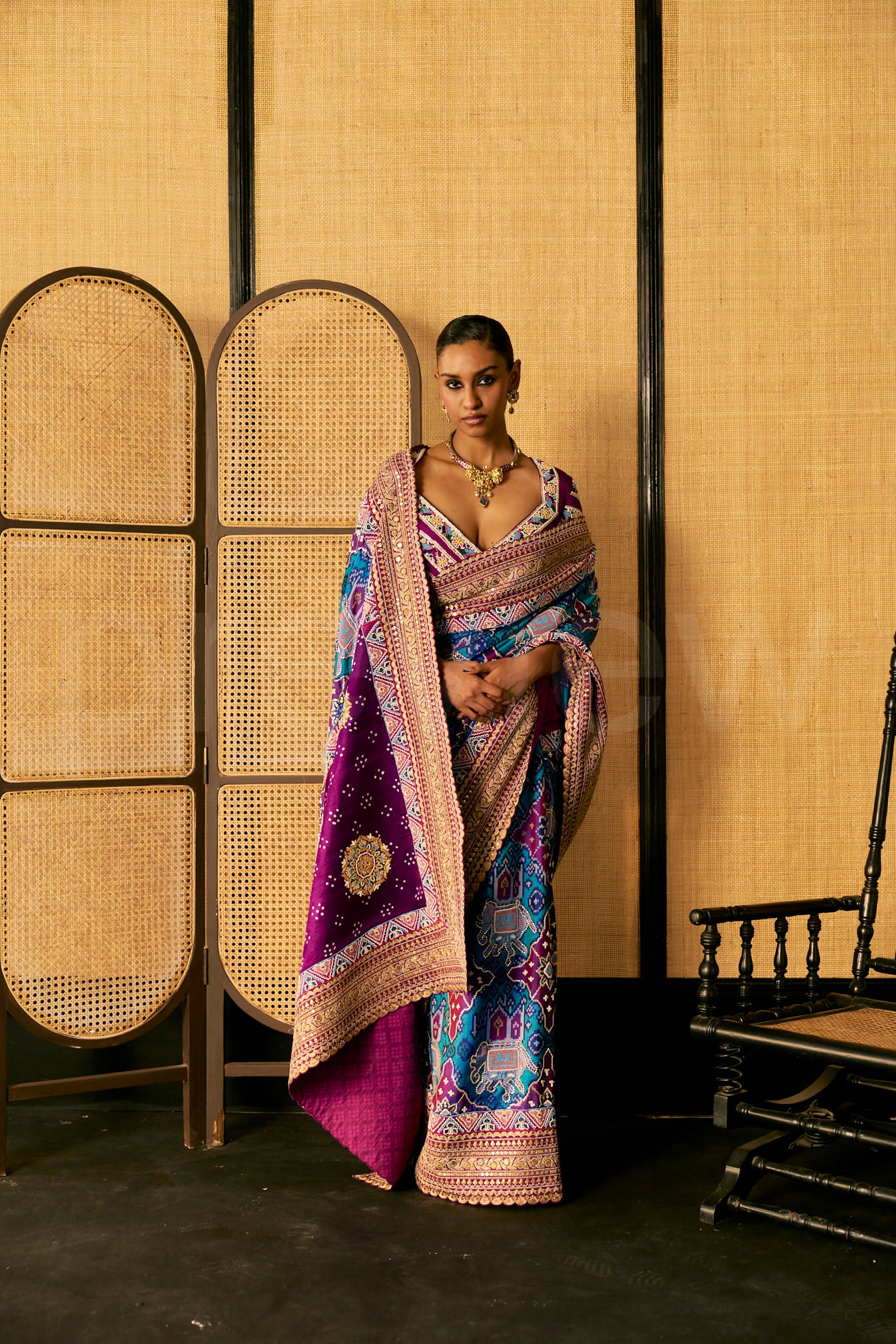 Marori Embroidery saree in Patola Weave & Bead Embroidered Blouse