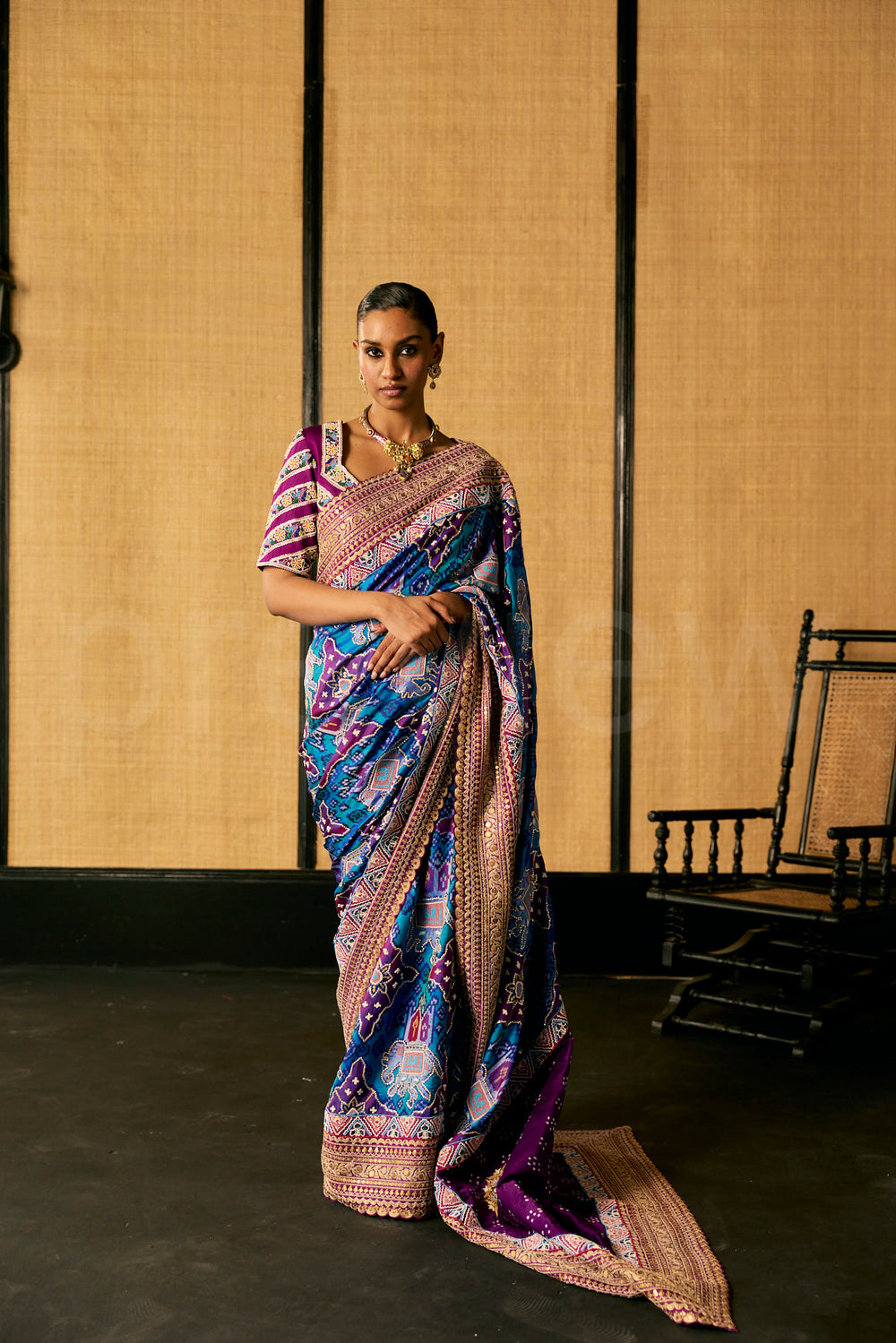 Marori Embroidery saree in Patola Weave & Bead Embroidered Blouse