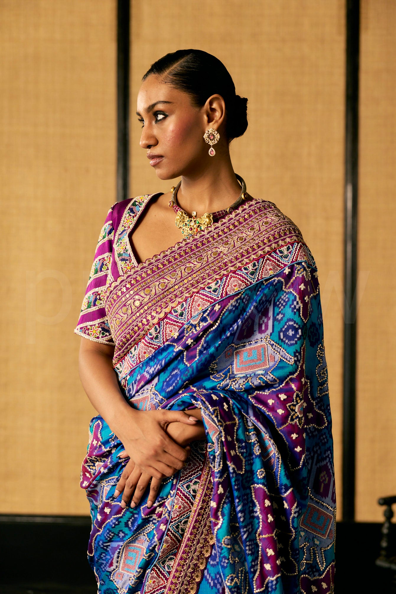 Marori Embroidery saree in Patola Weave & Bead Embroidered Blouse