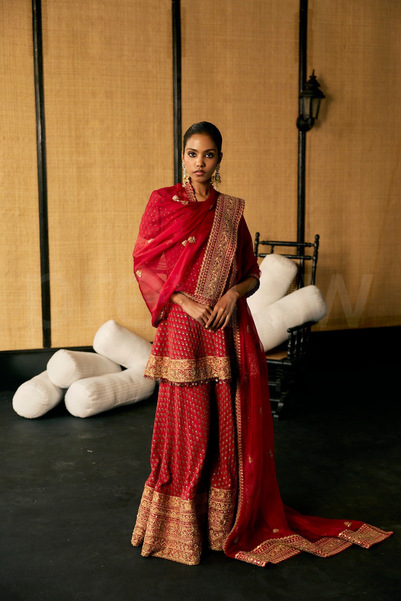 Thread & Sequin Embroidery Sharara with heavy Marori embroidery border &; Dupatta
