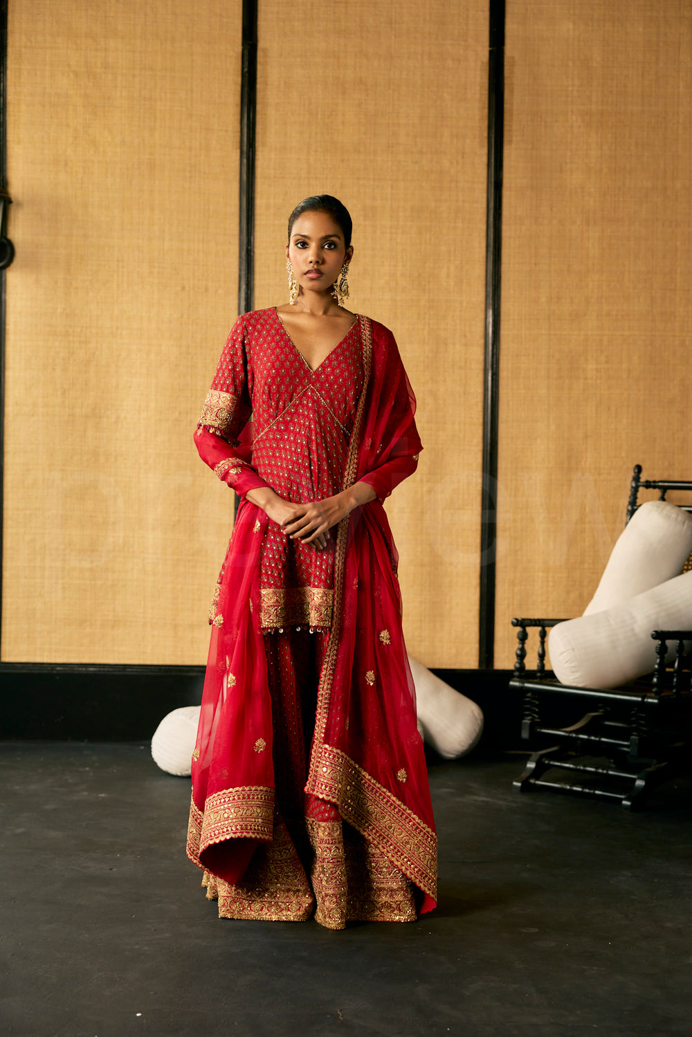 Thread & Sequin Embroidery Sharara with heavy Marori embroidery border &; Dupatta