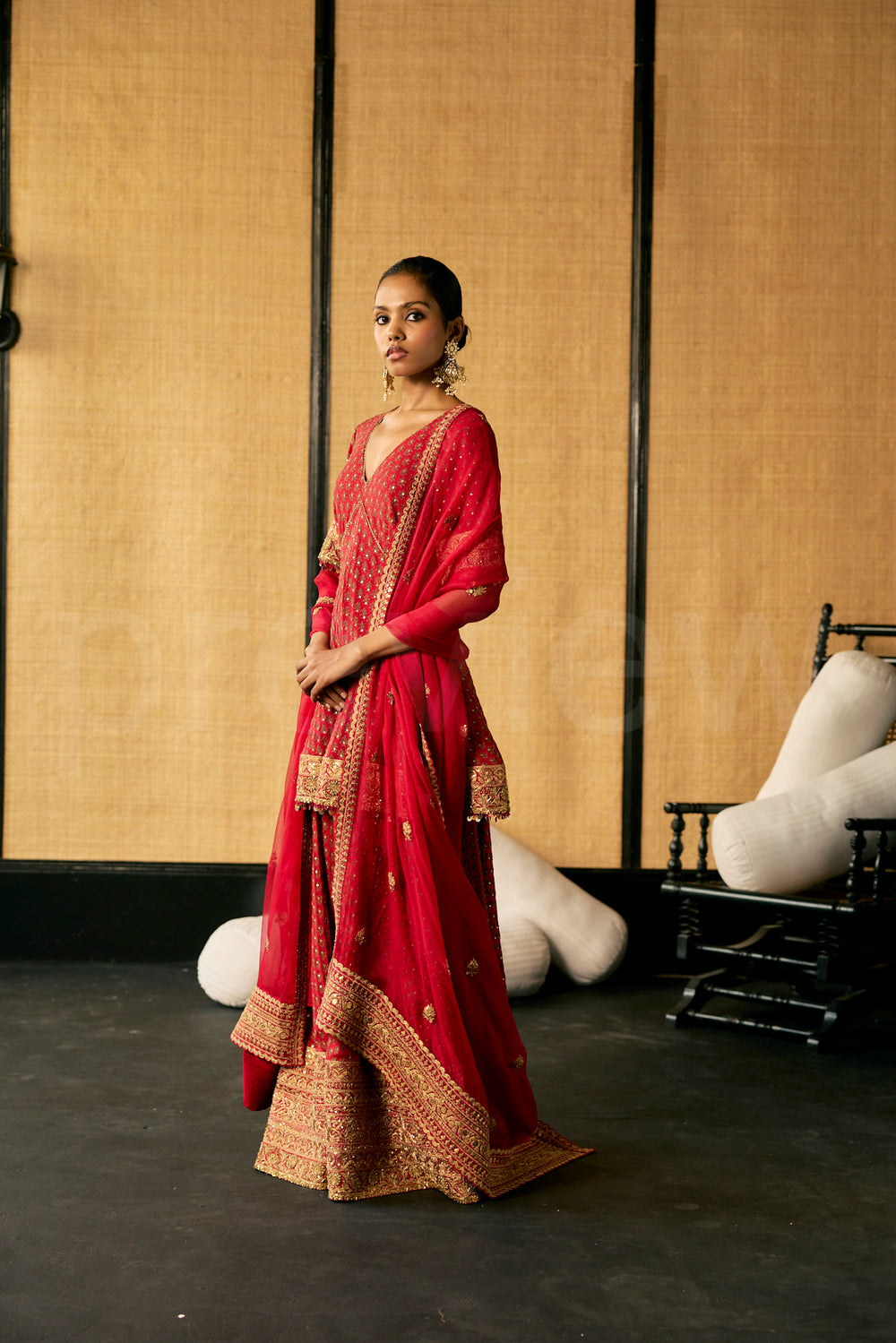 Thread & Sequin Embroidery Sharara with heavy Marori embroidery border &; Dupatta