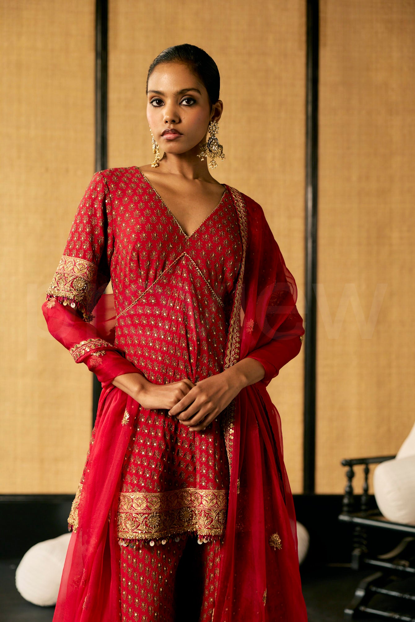 Thread & Sequin Embroidery Sharara with heavy Marori embroidery border &; Dupatta