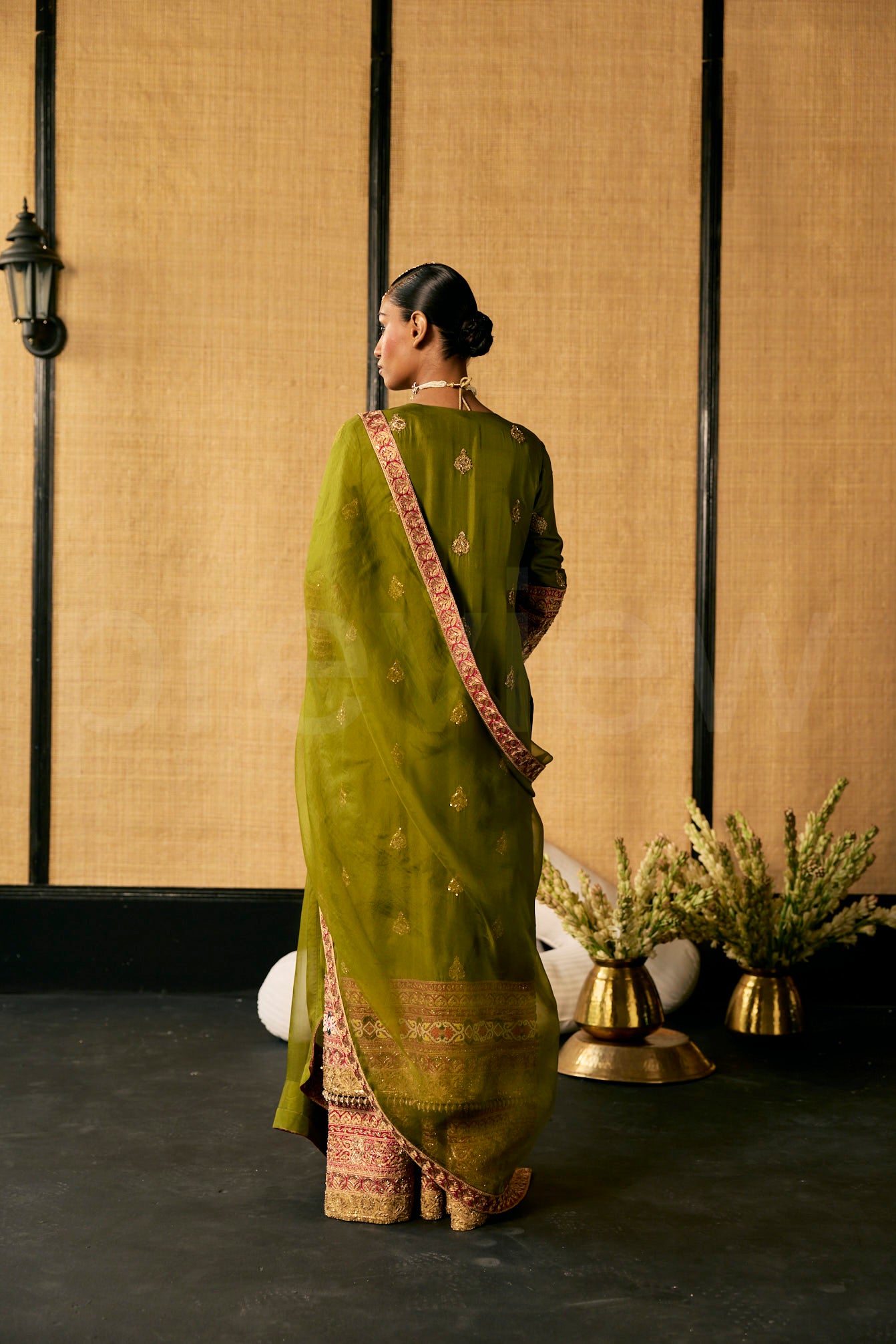 Silk kurta and Pallazos with embroidery along with Organza Dupatta