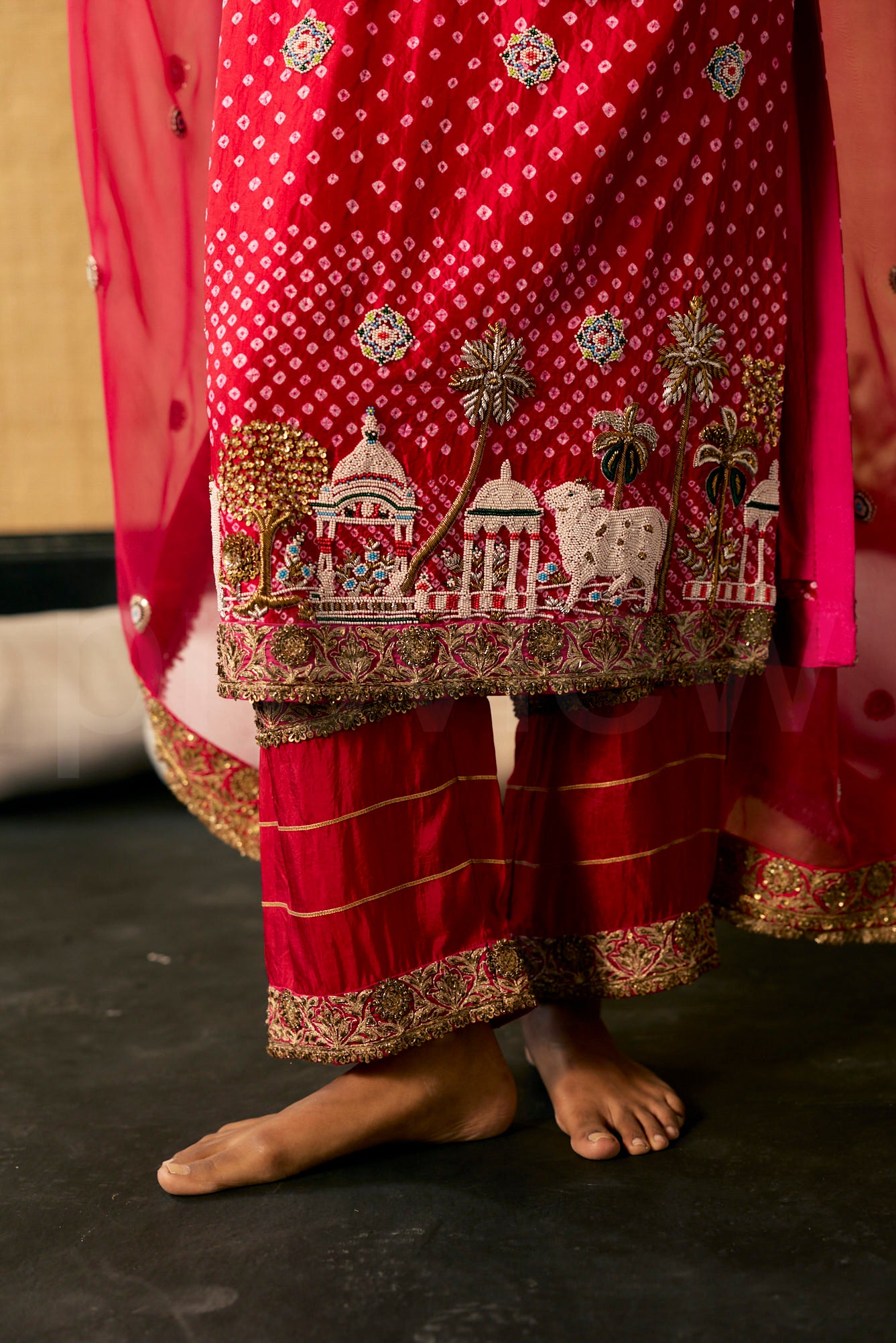 Thread & Sequin Embroidery kurta with delicate Marori & Bead & embroidery , pants & Dupatta