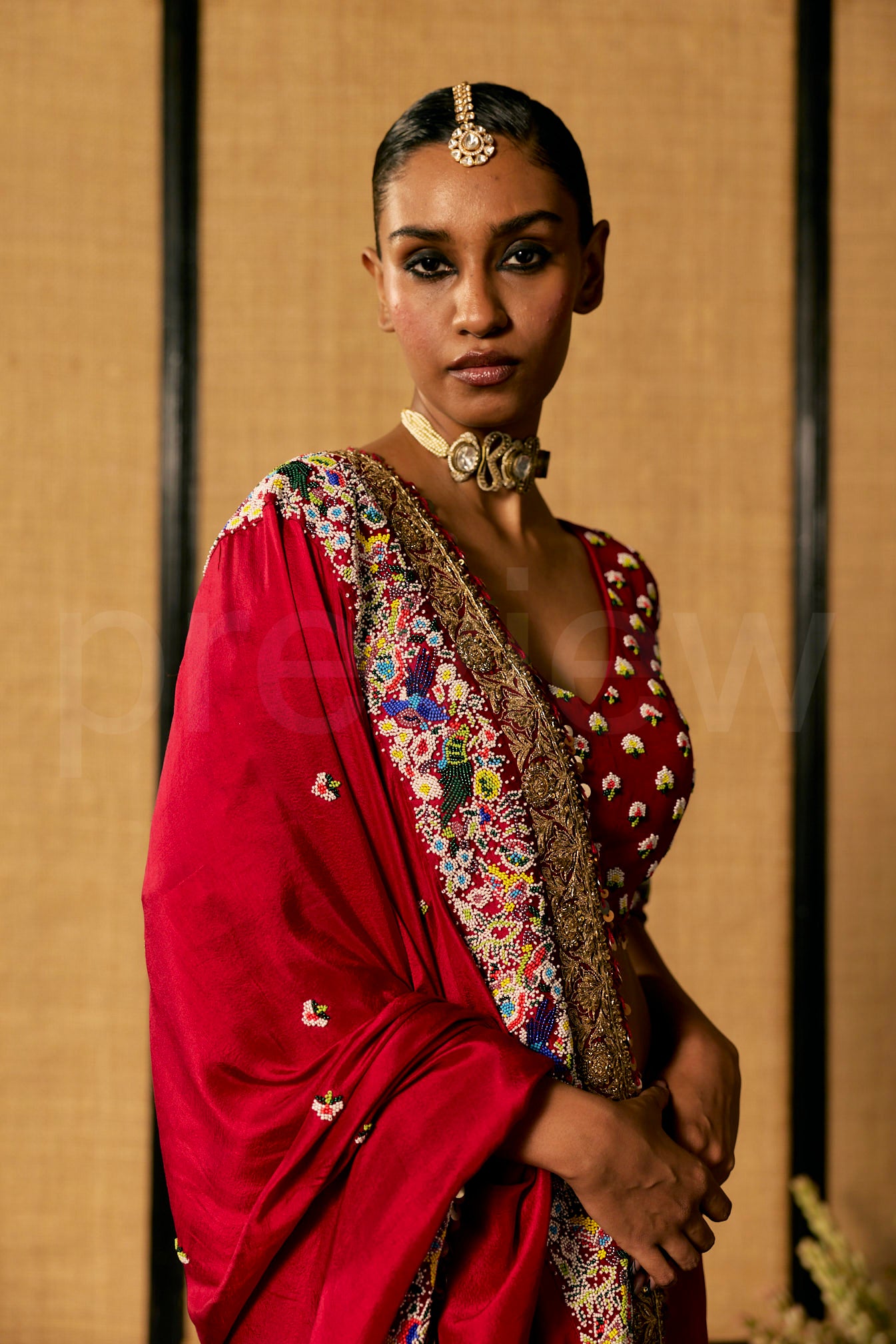 Saree with delicate Marori & Bead embroidery and Dupatta