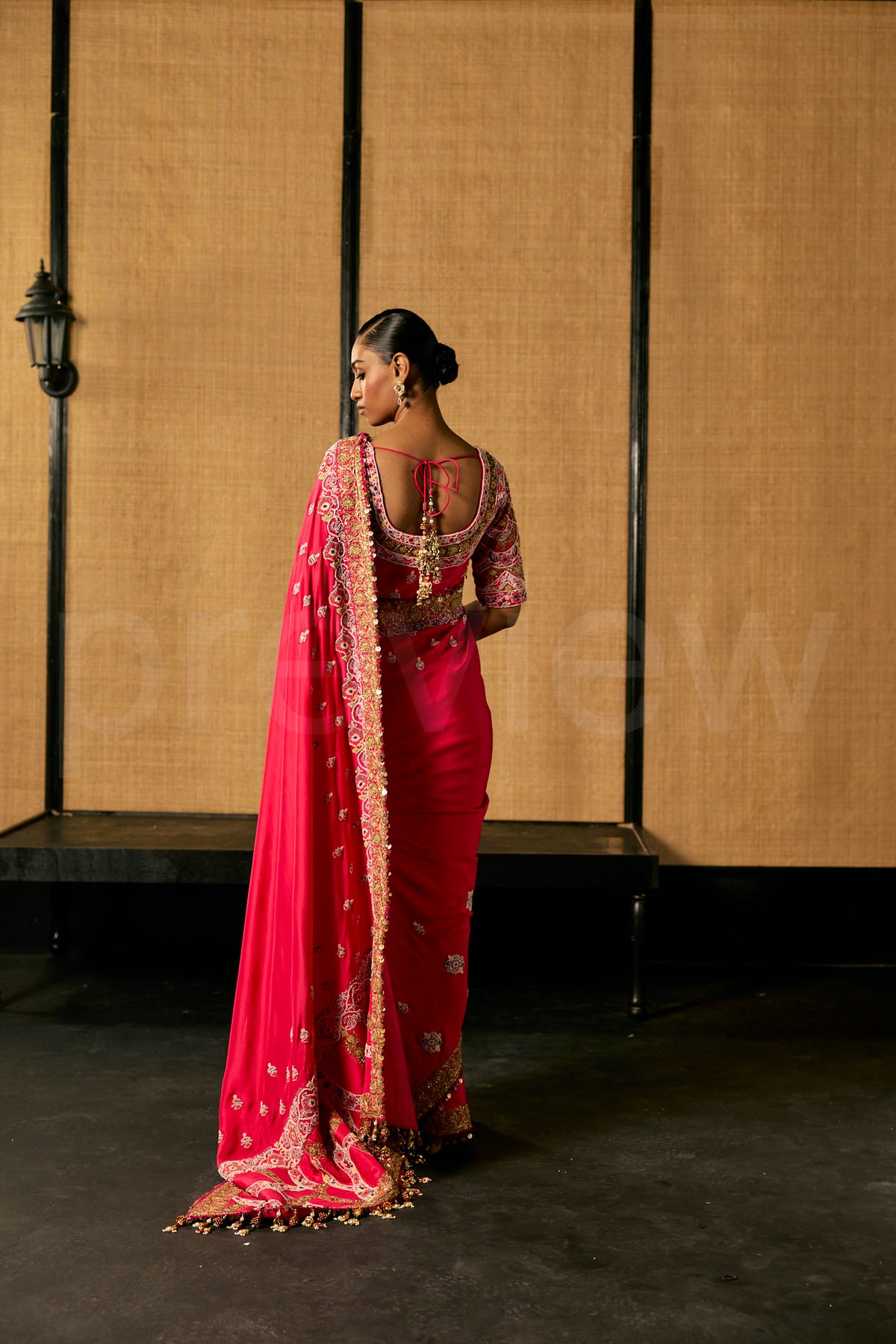 Bead Embroidery saree in Magenta silk with Embroidered Blouse