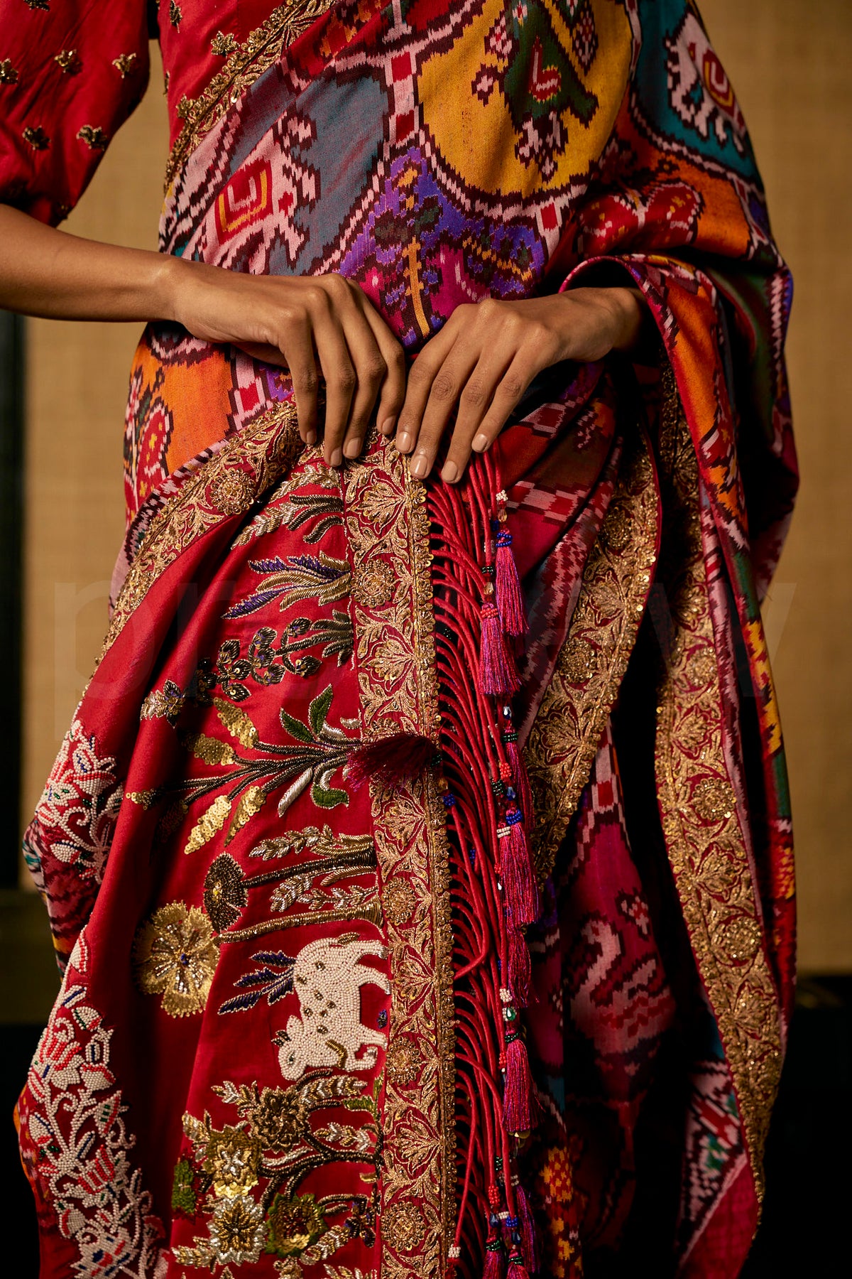 Pichwai Zardozi and Bead Embroidery multi color patola saree