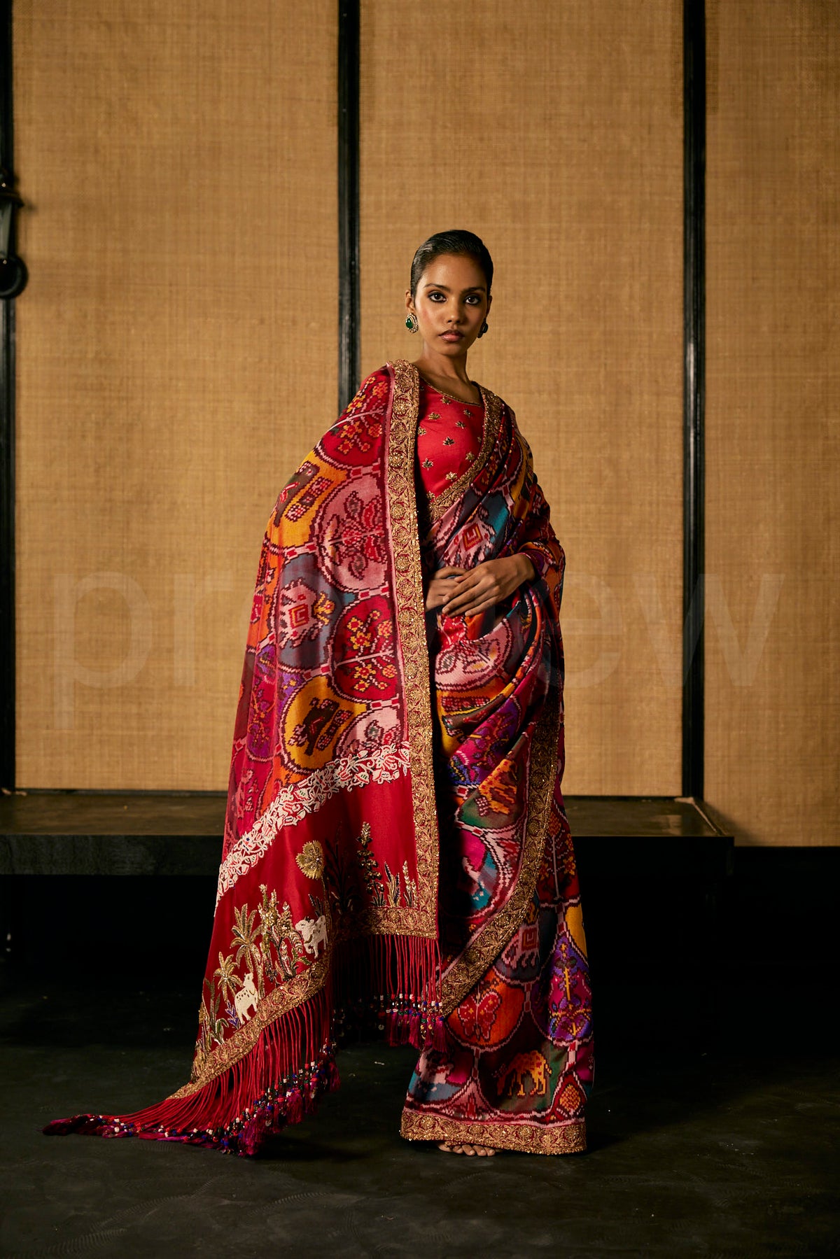 Pichwai Zardozi and Bead Embroidery multi color patola saree