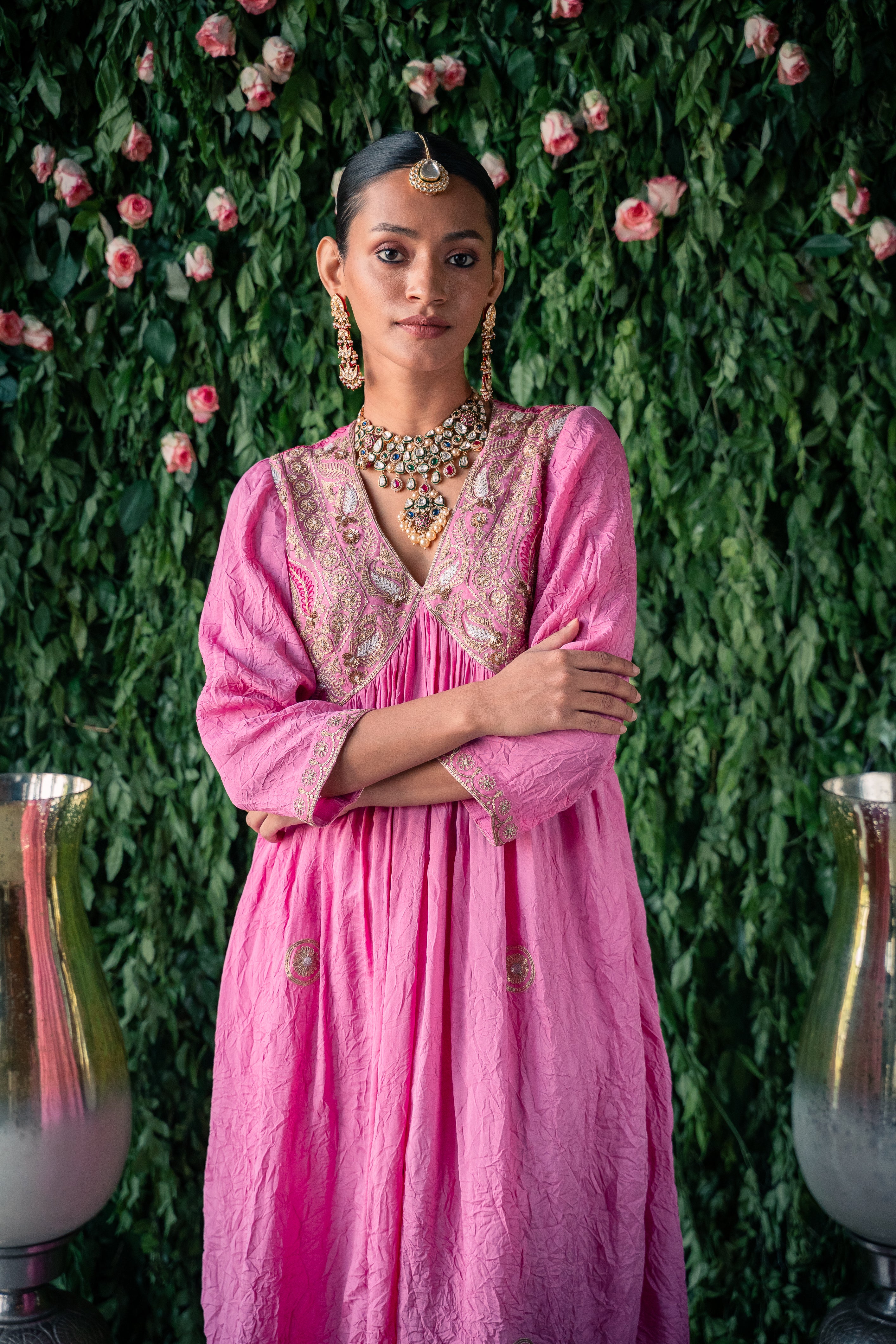 Pink Kamal Crushed Silk Kurta Set – Pooja Singhal India