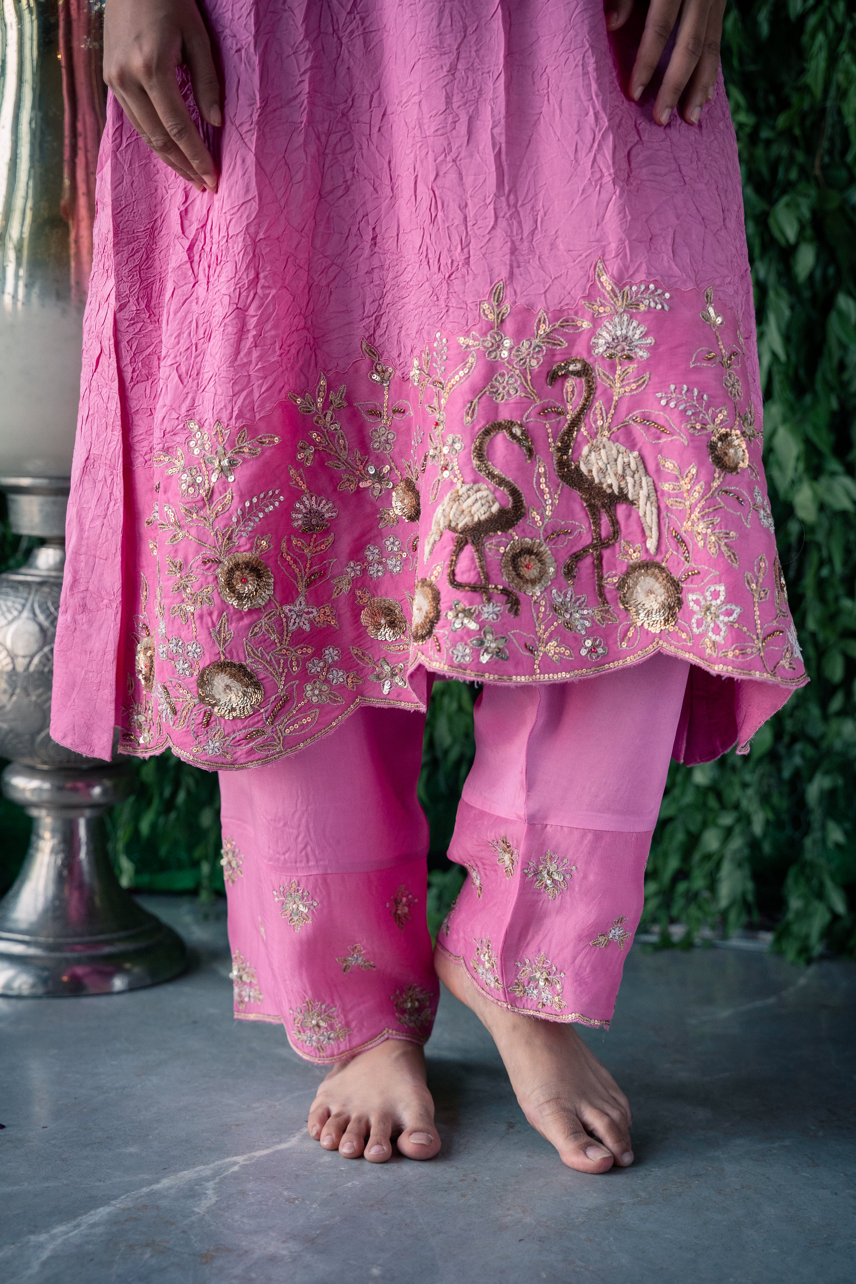 Crushed silk kurta and silk pant  and Silk organza dupatta