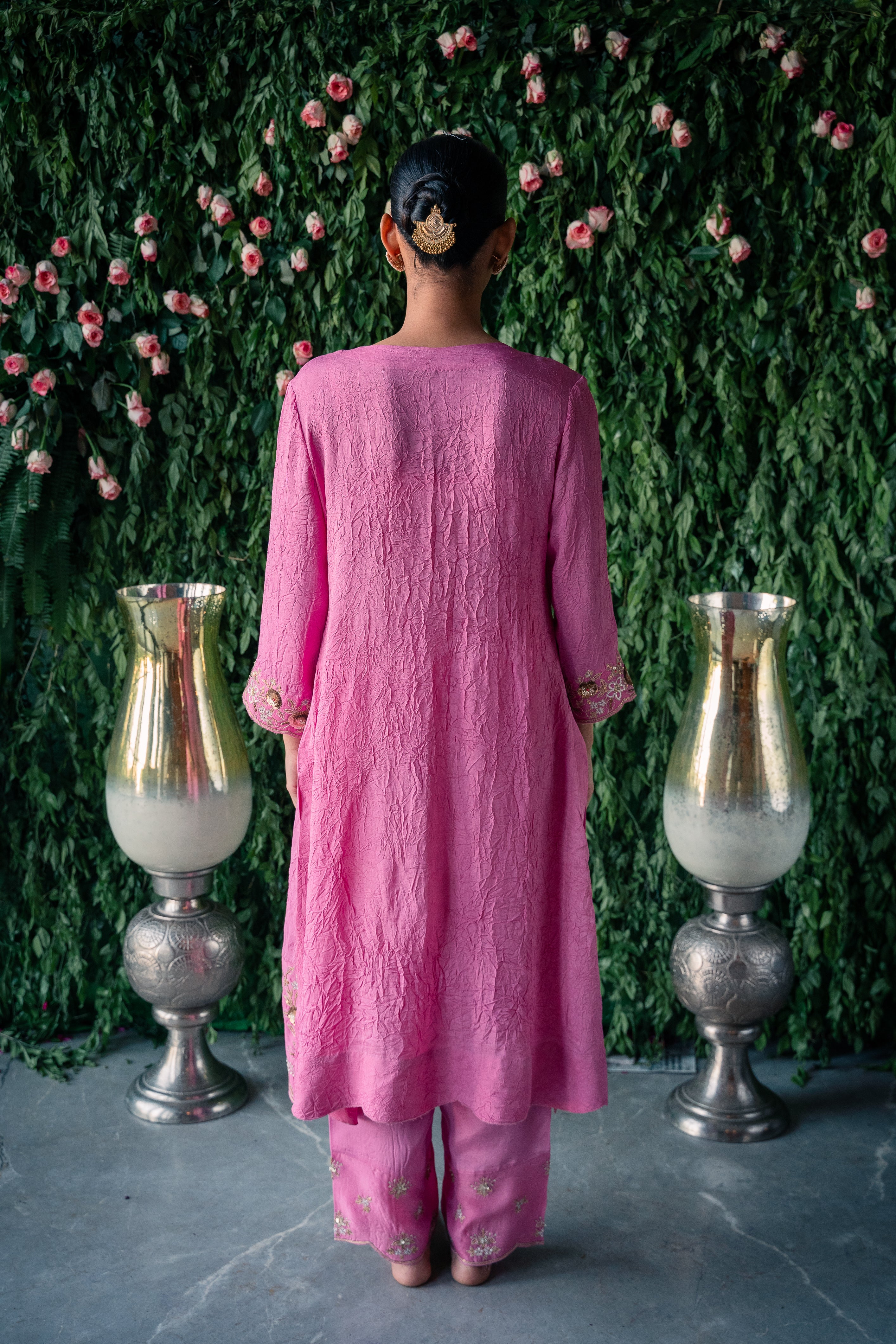 Crushed silk kurta and silk pant  and Silk organza dupatta