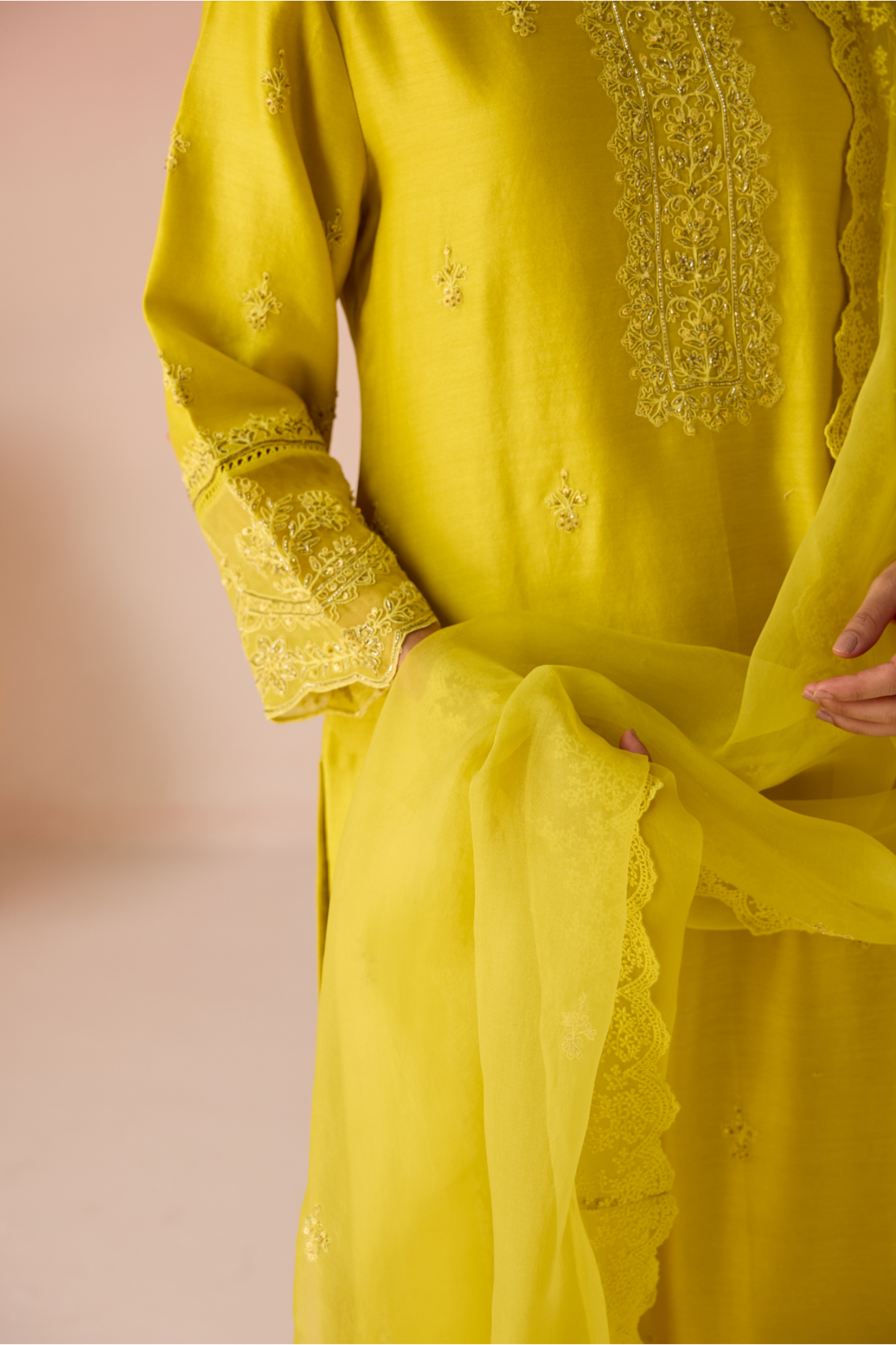 Ivory Bahaara Chanderi Silk Long Kurta Set