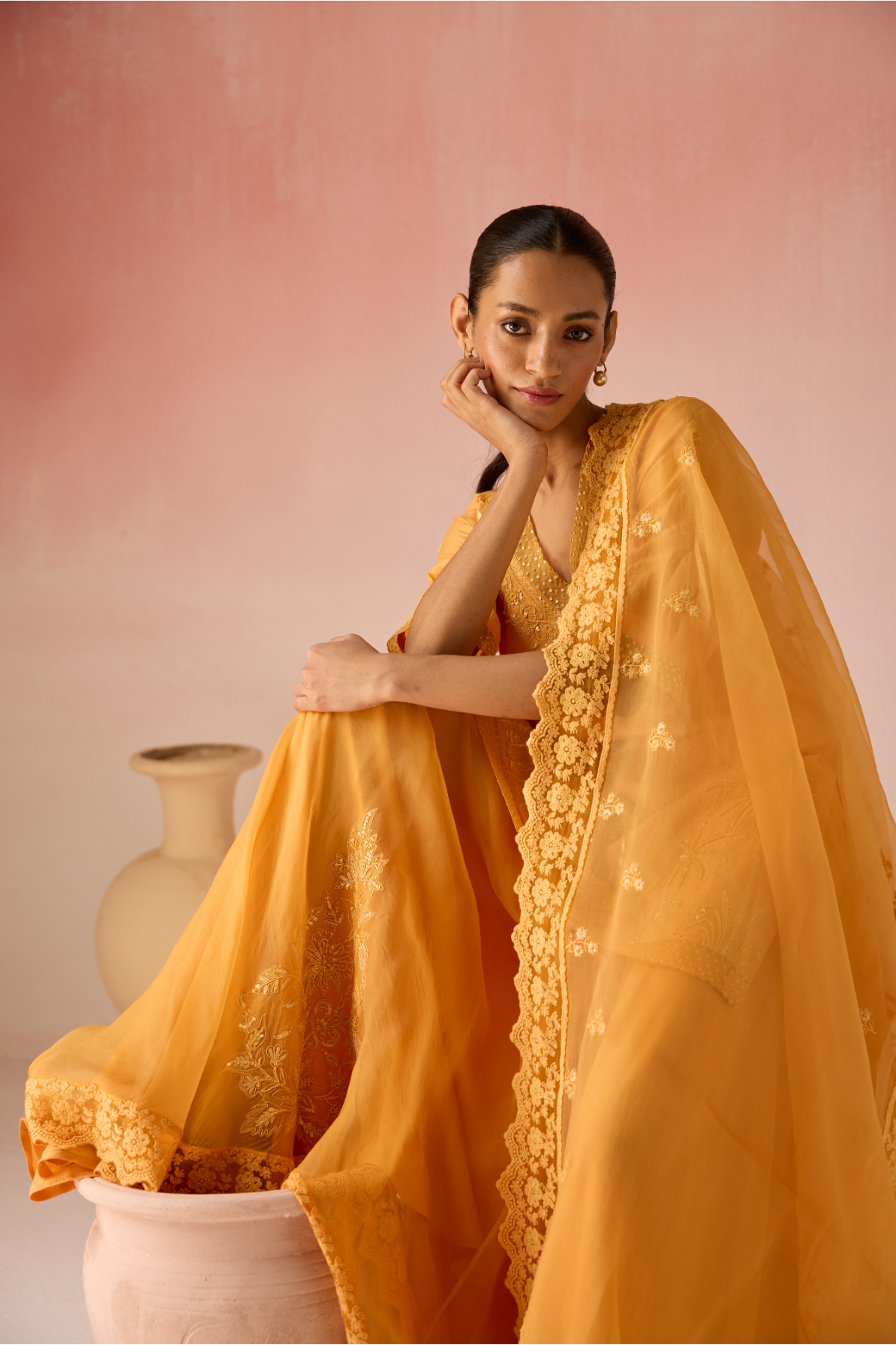 Crimson Bahaara Chanderi Silk Short Kurta Set