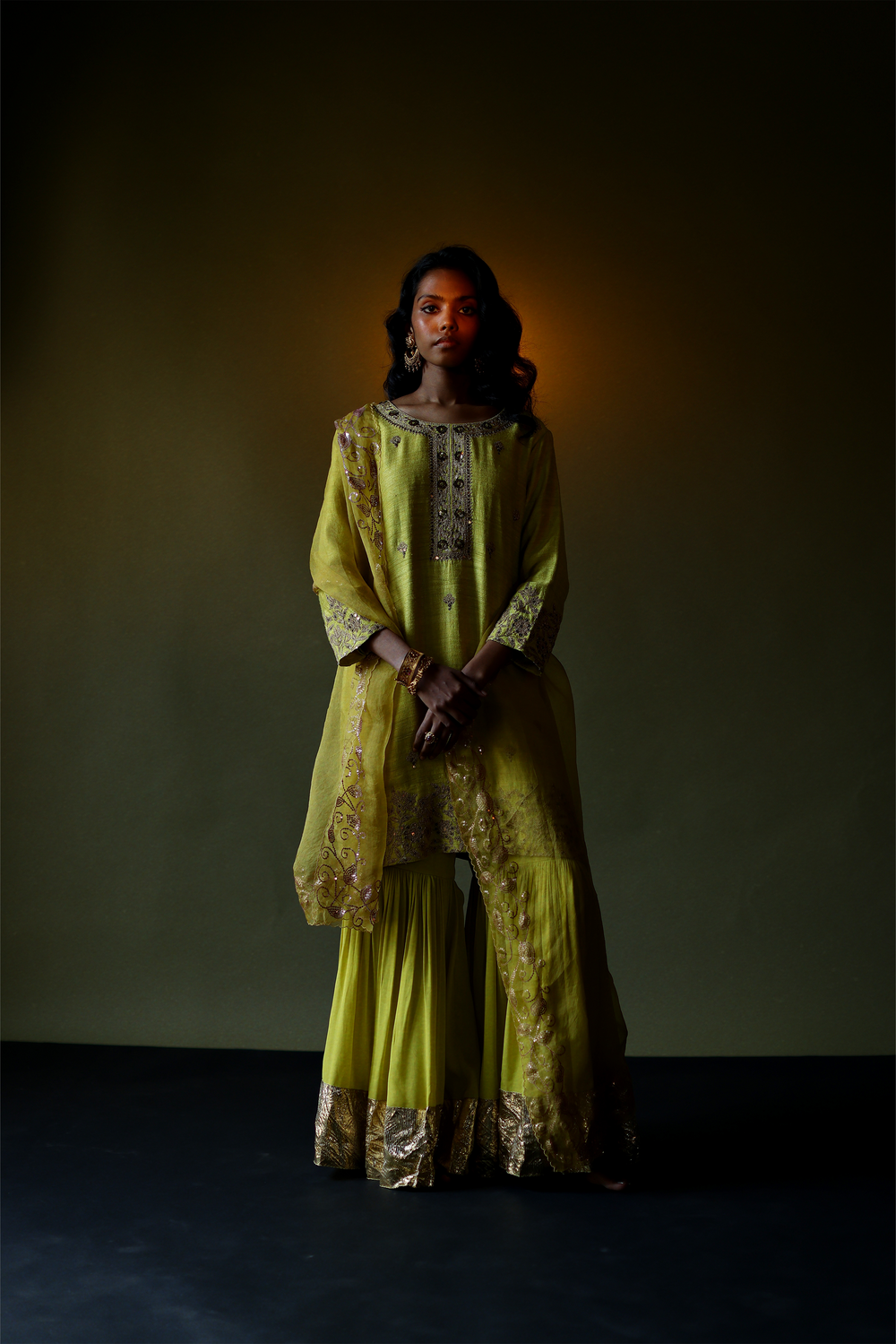 Tussar Silk Kurta With Sharara & Dupatta