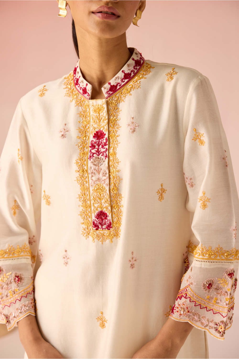 Ivory Bahaara Chanderi Silk Long Kurta Set