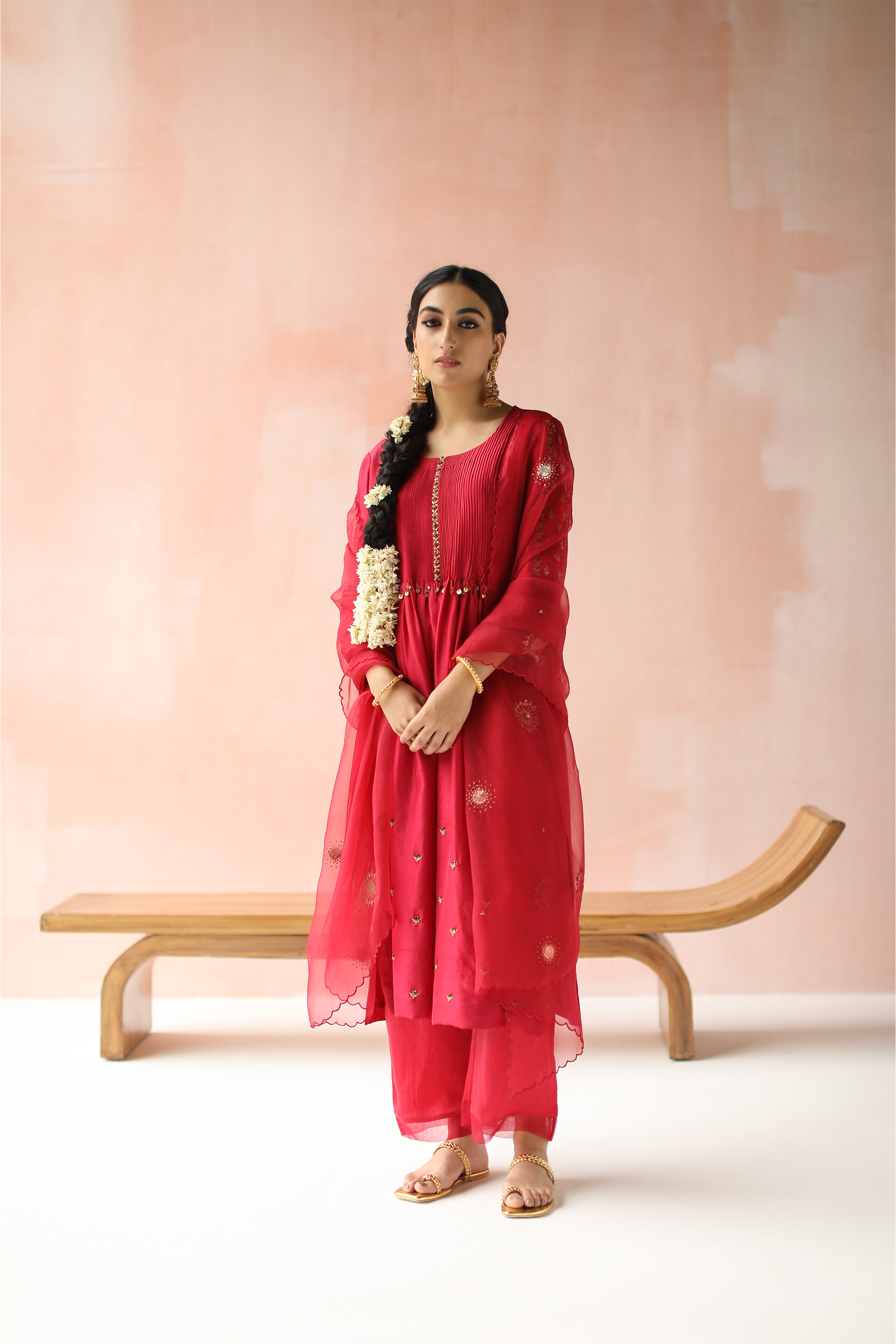 Rani Pintuck Kurta Gota Hand Embroidery