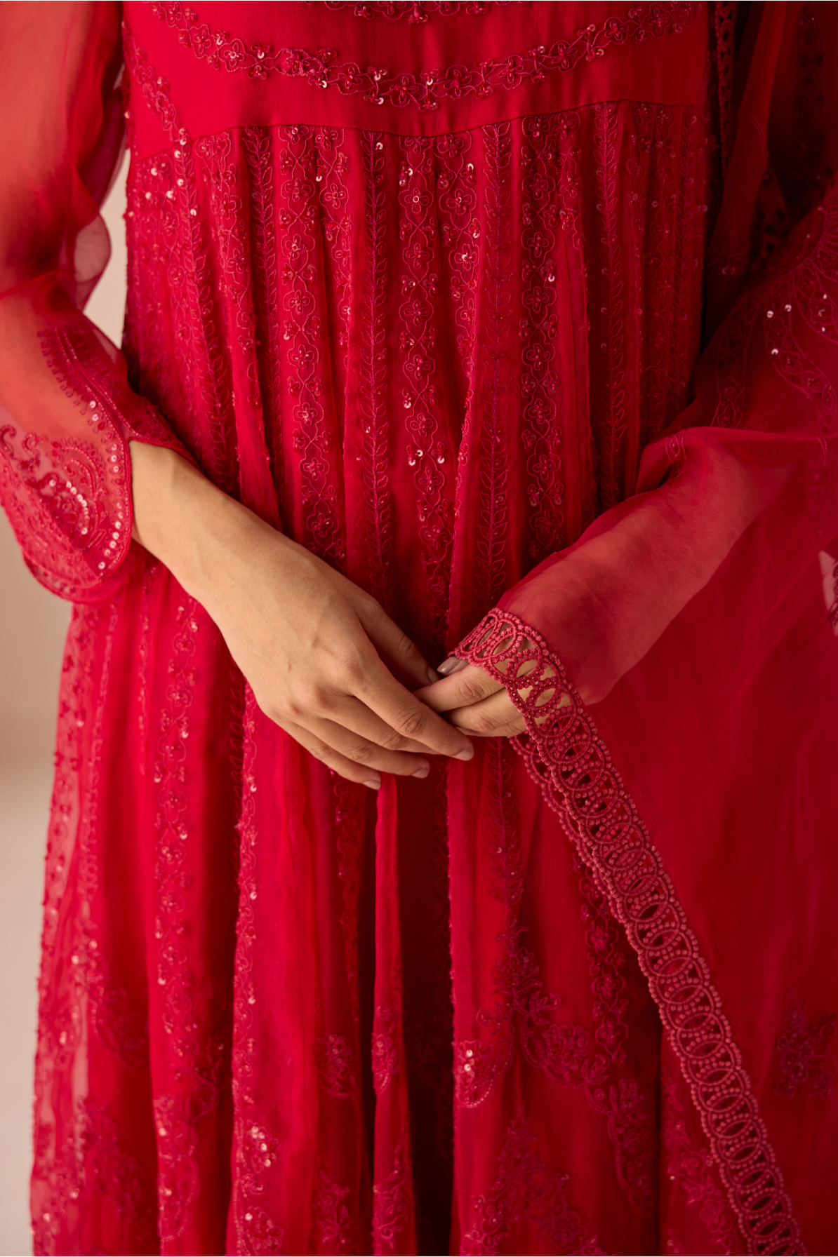 Orange Bahaara Organza Anarkali Kurta Set