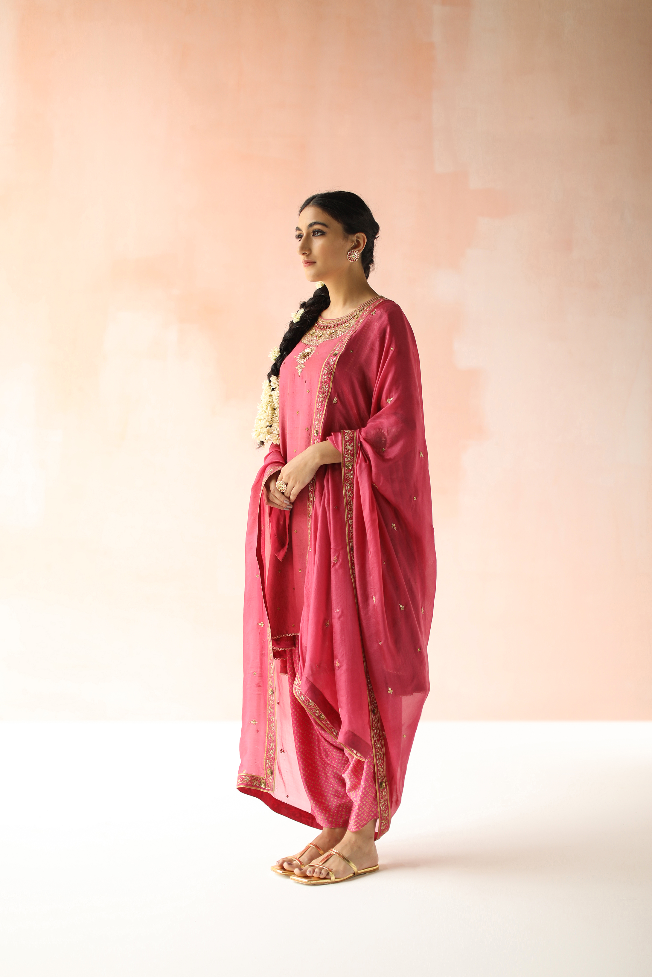 Kurta with Cowl Dhoti Pants & Dupatta