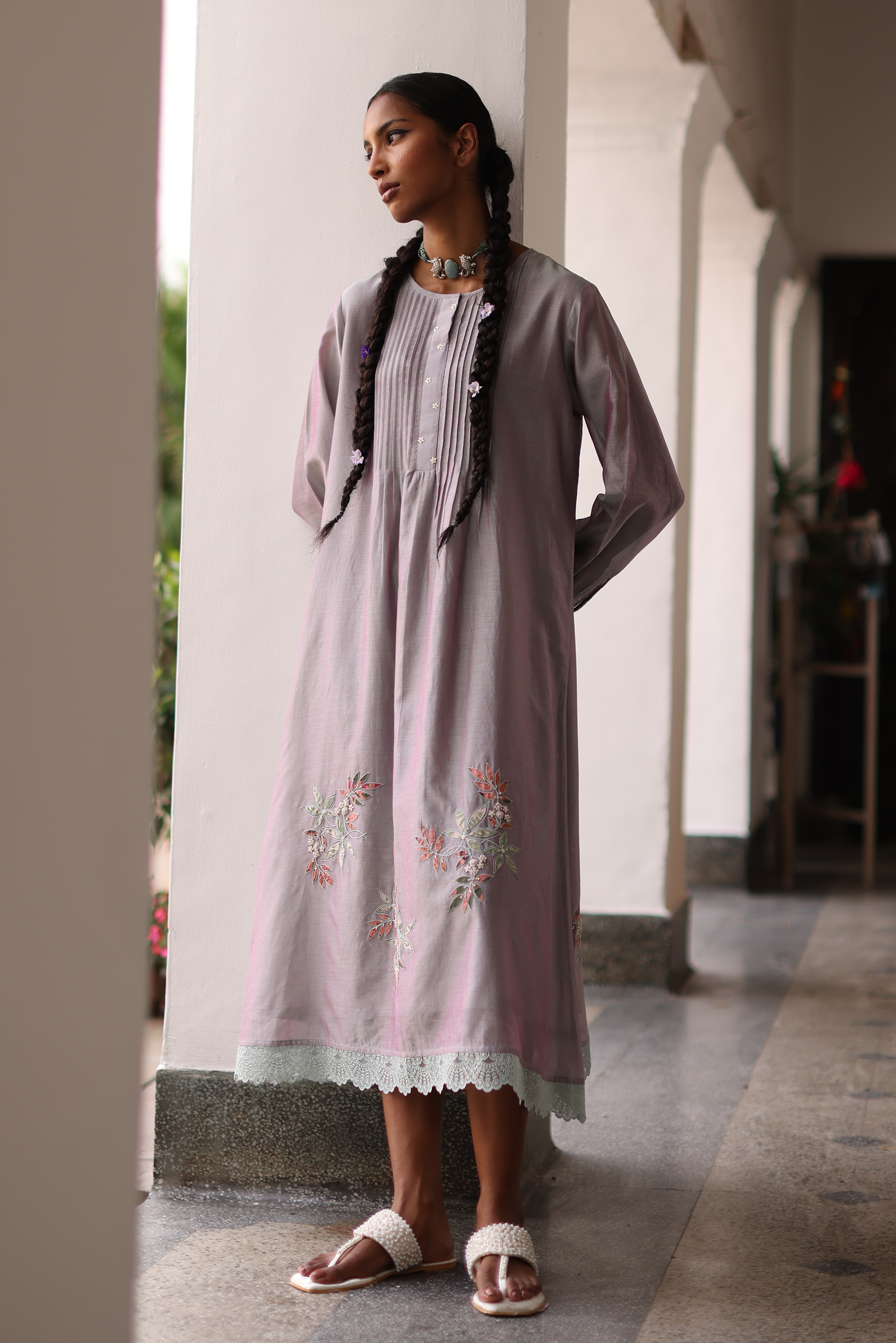 Lavender Pintuck Dress in a Reaxed Fit