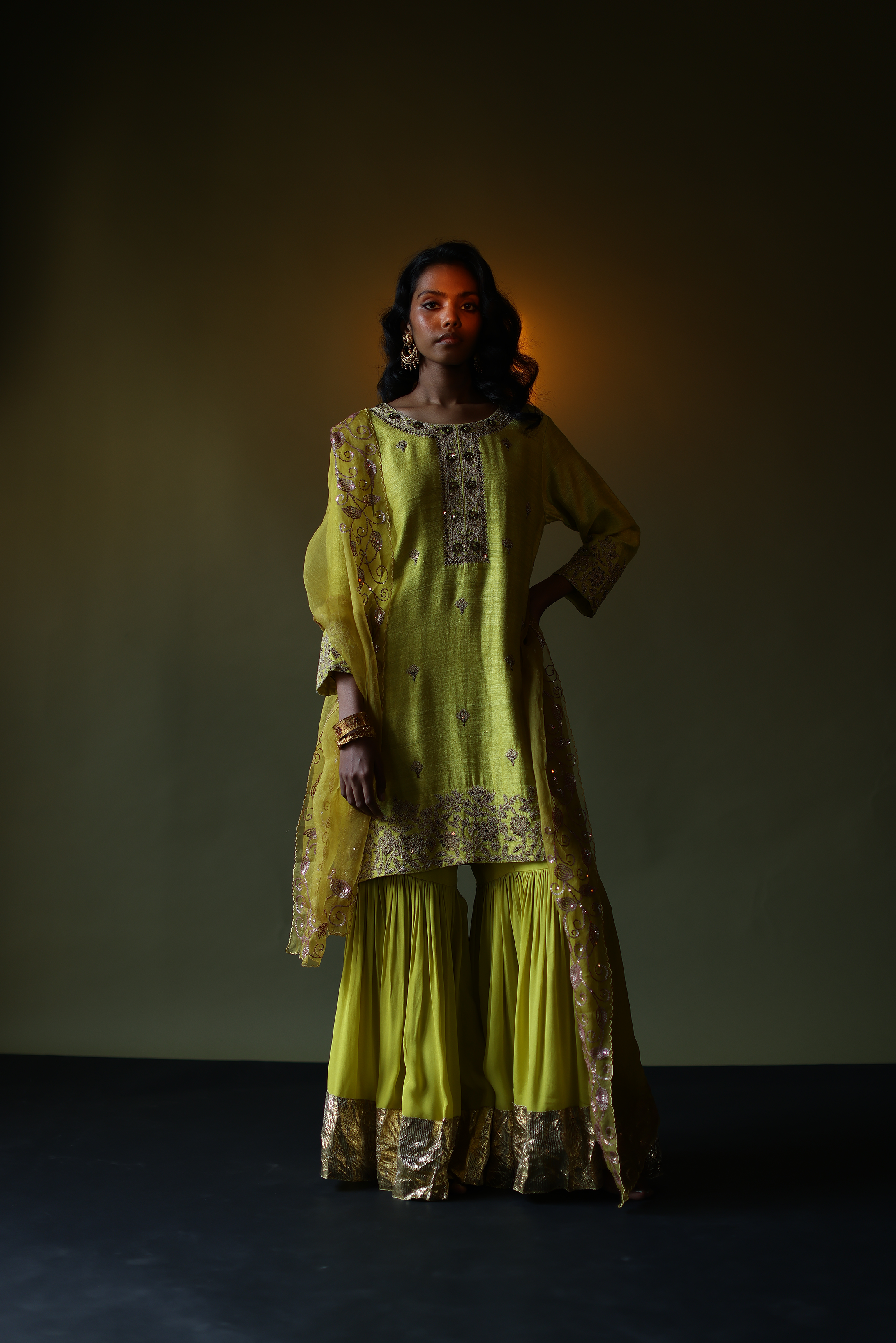 Tussar Silk Kurta With Sharara & Dupatta