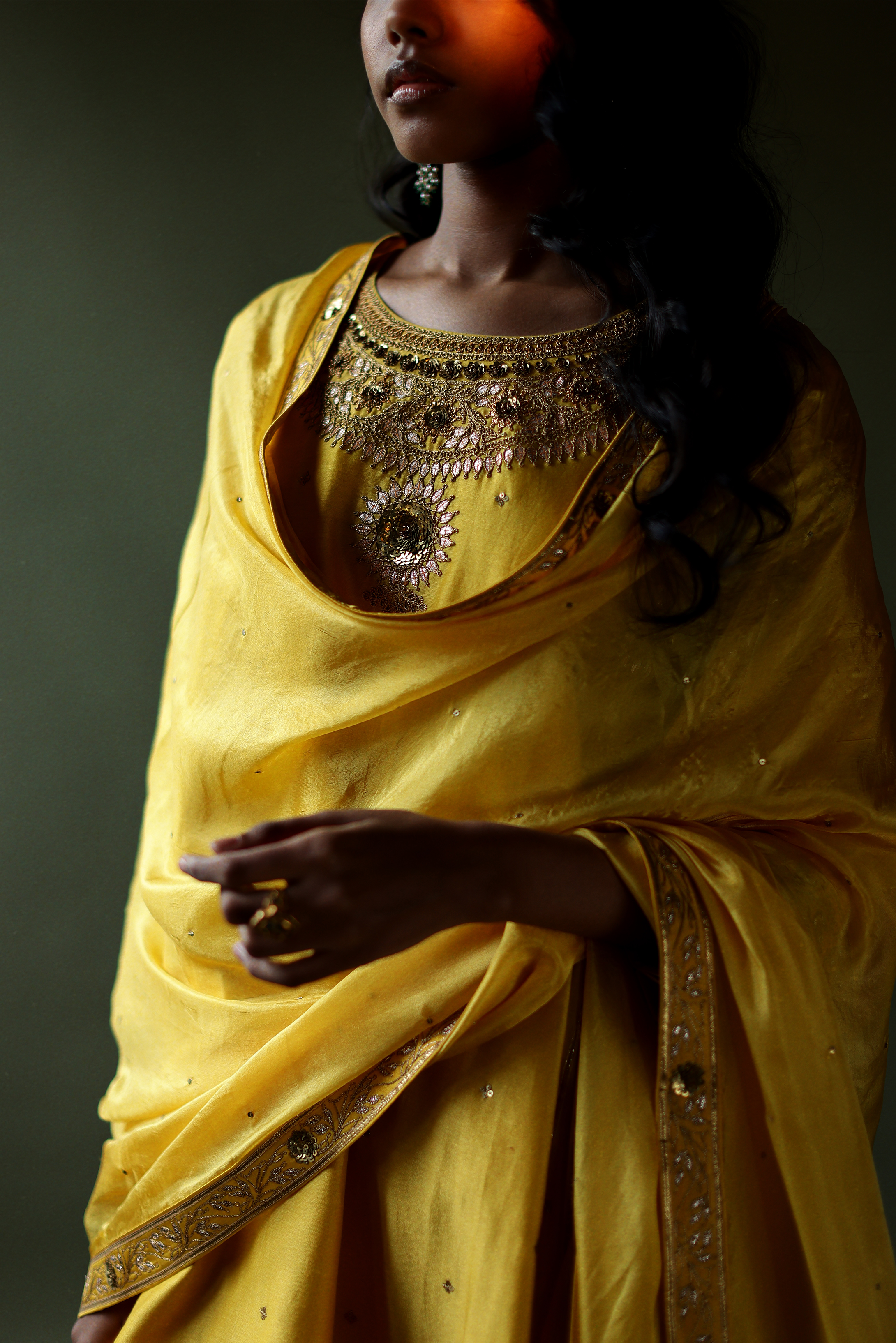 Mango Yellow Kurta With Bandhaj Dhoti Pants & DUPATTA