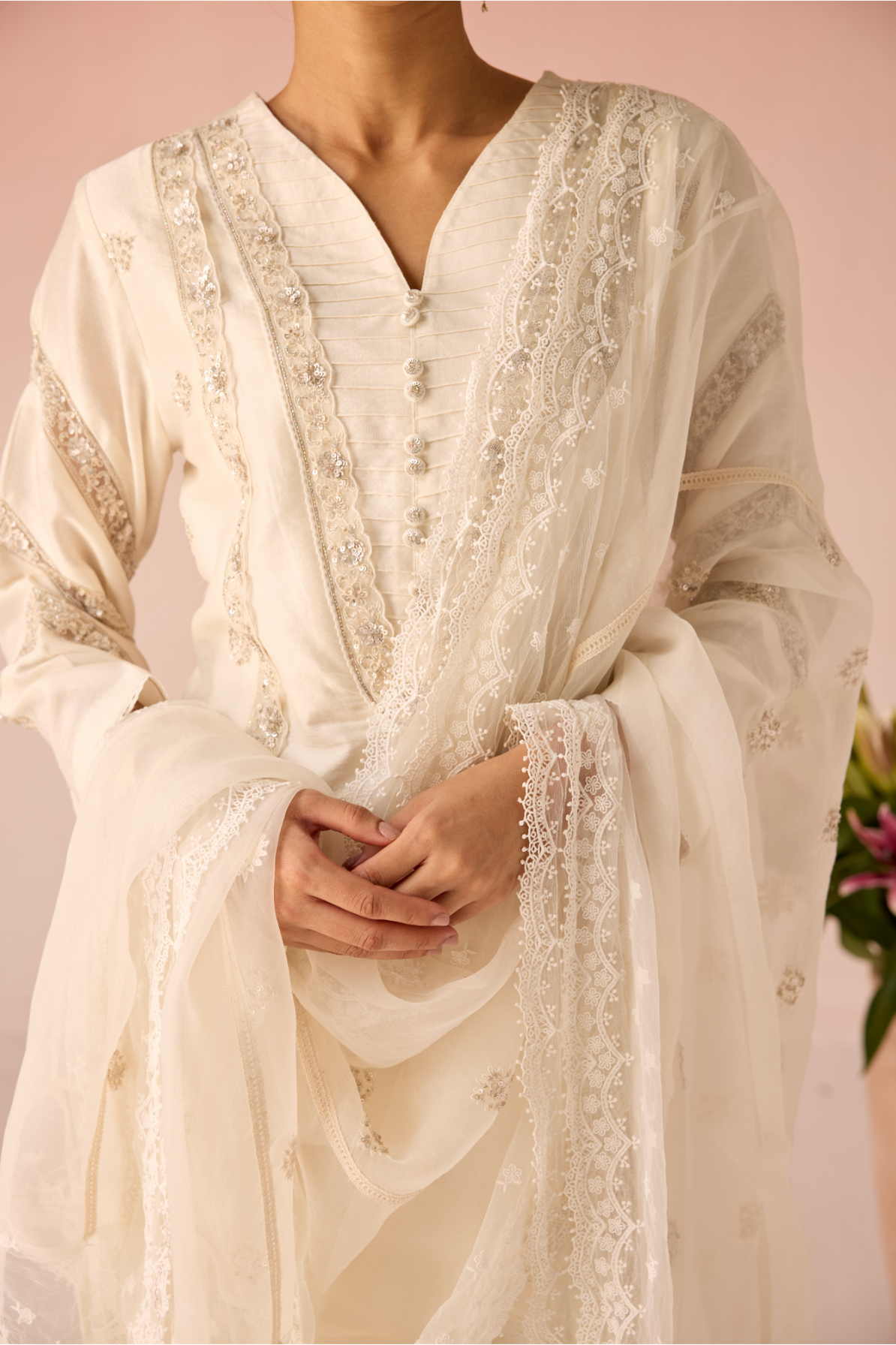 Cream Bahaara Chanderi Silk Kurta Set