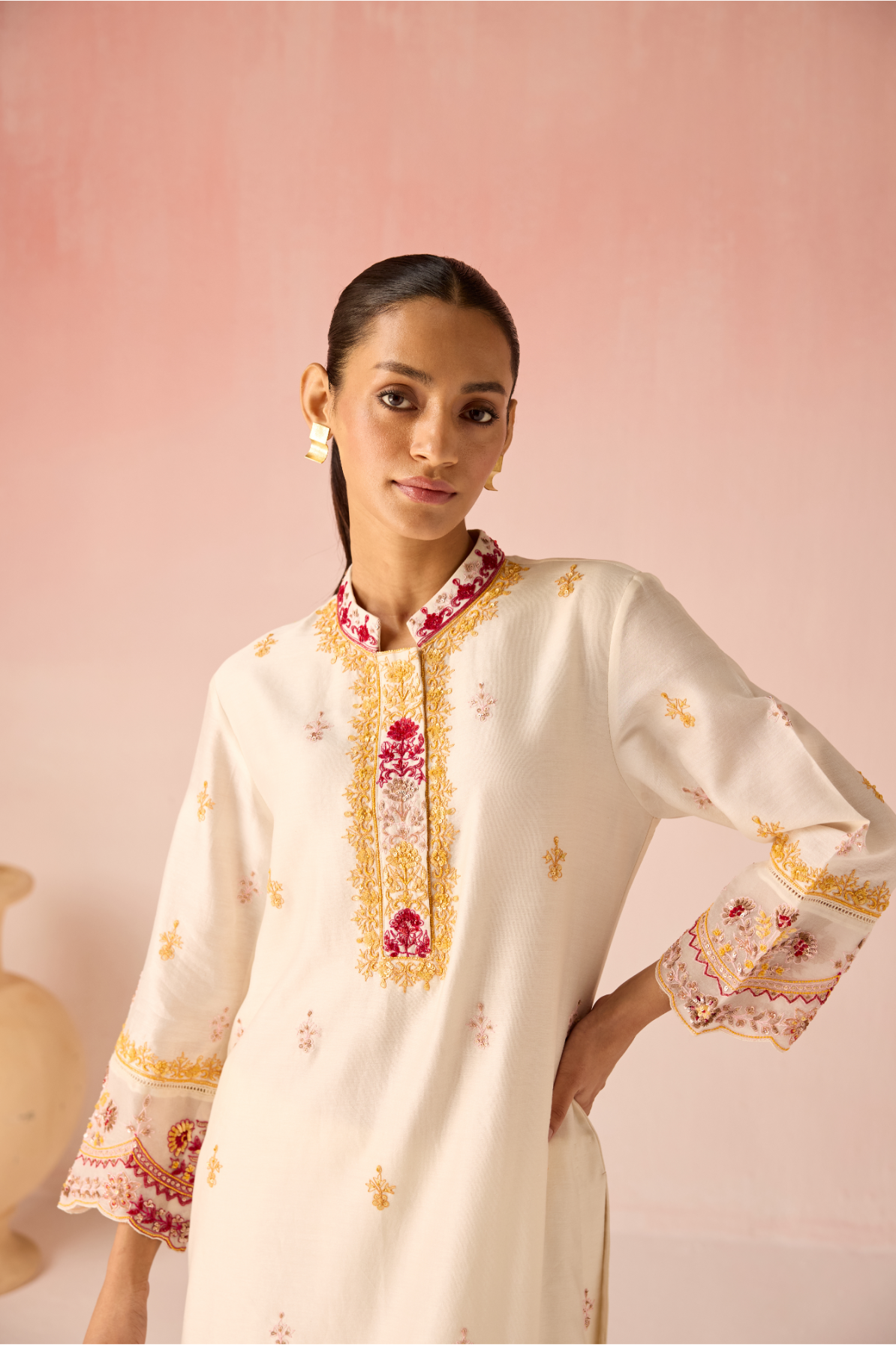 Ivory Bahaara Chanderi Silk Long Kurta Set