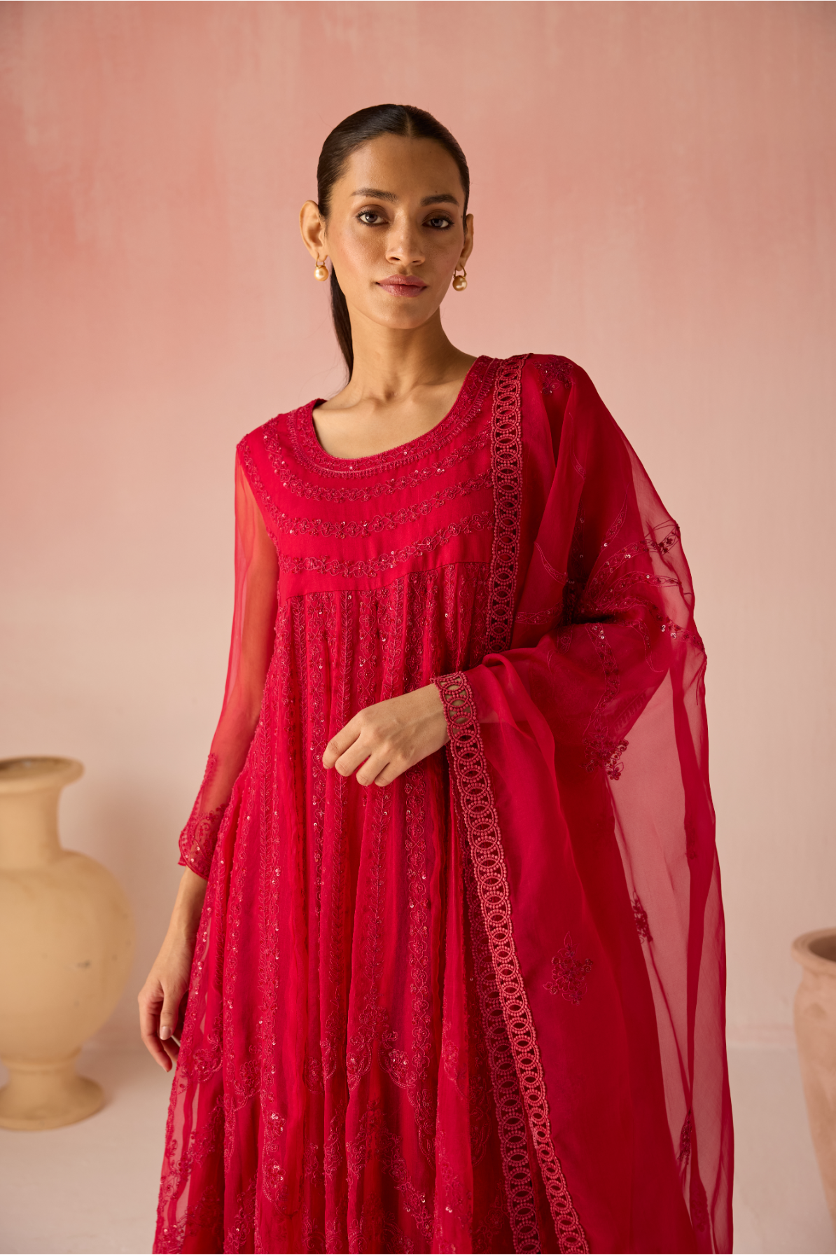 Orange Bahaara Organza Anarkali Kurta Set