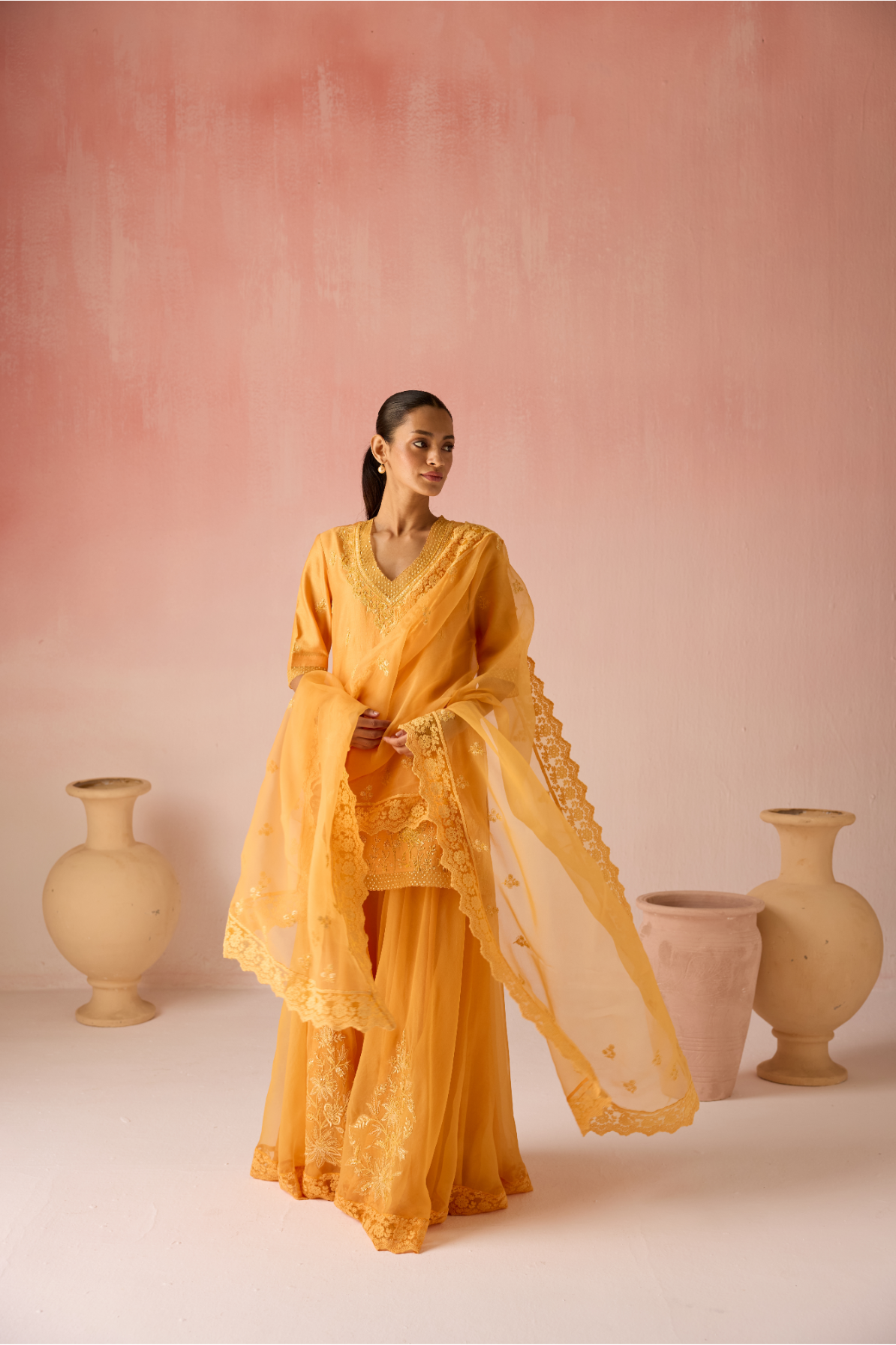 Crimson Bahaara Chanderi Silk Short Kurta Set