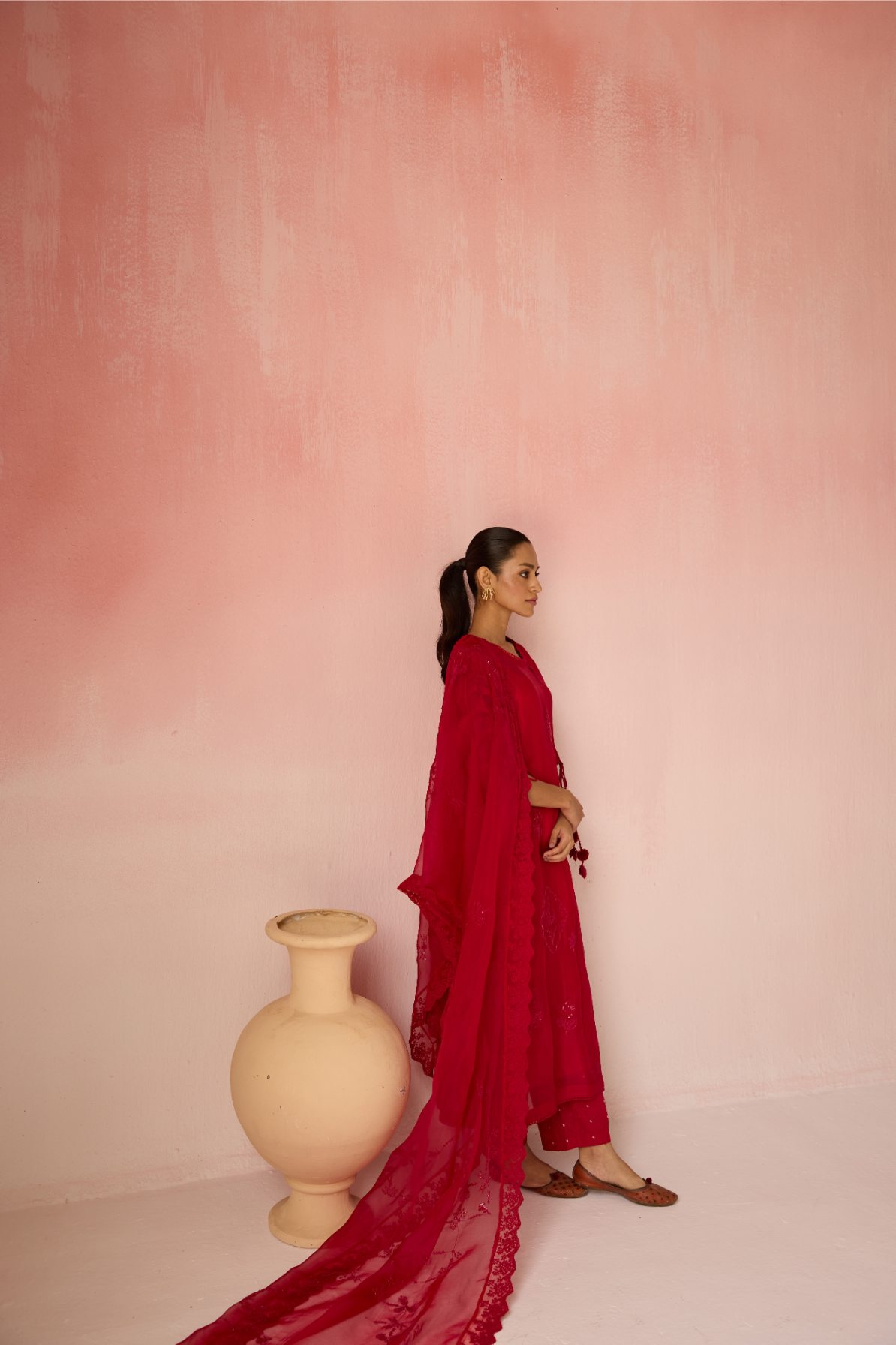 Red Ruby Bahaara Organza Kurta Set