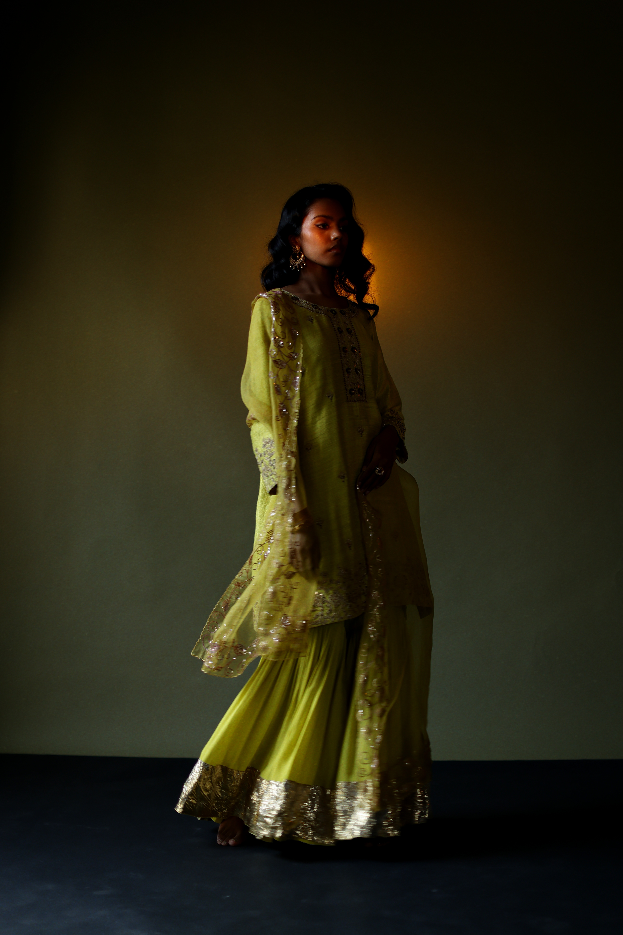 Tussar Silk Kurta With Sharara & Dupatta