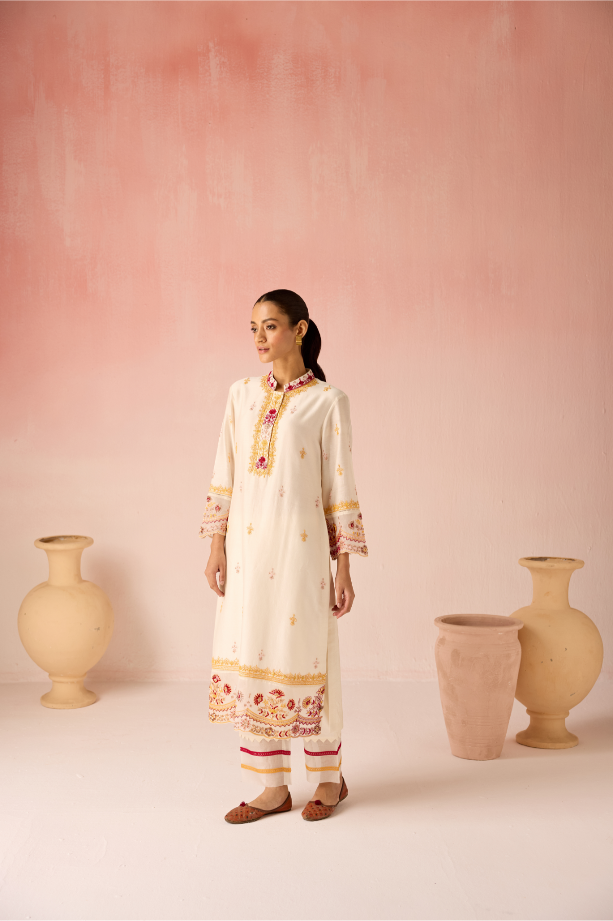 Ivory Bahaara Chanderi Silk Long Kurta Set