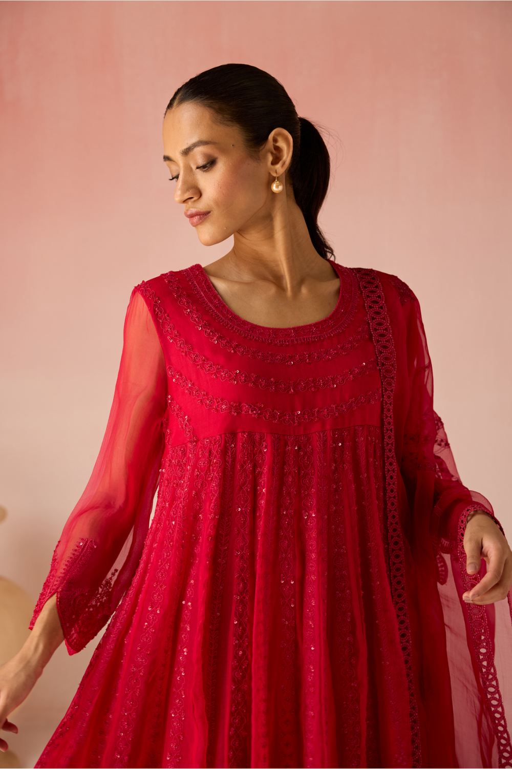 Orange Bahaara Organza Anarkali Kurta Set