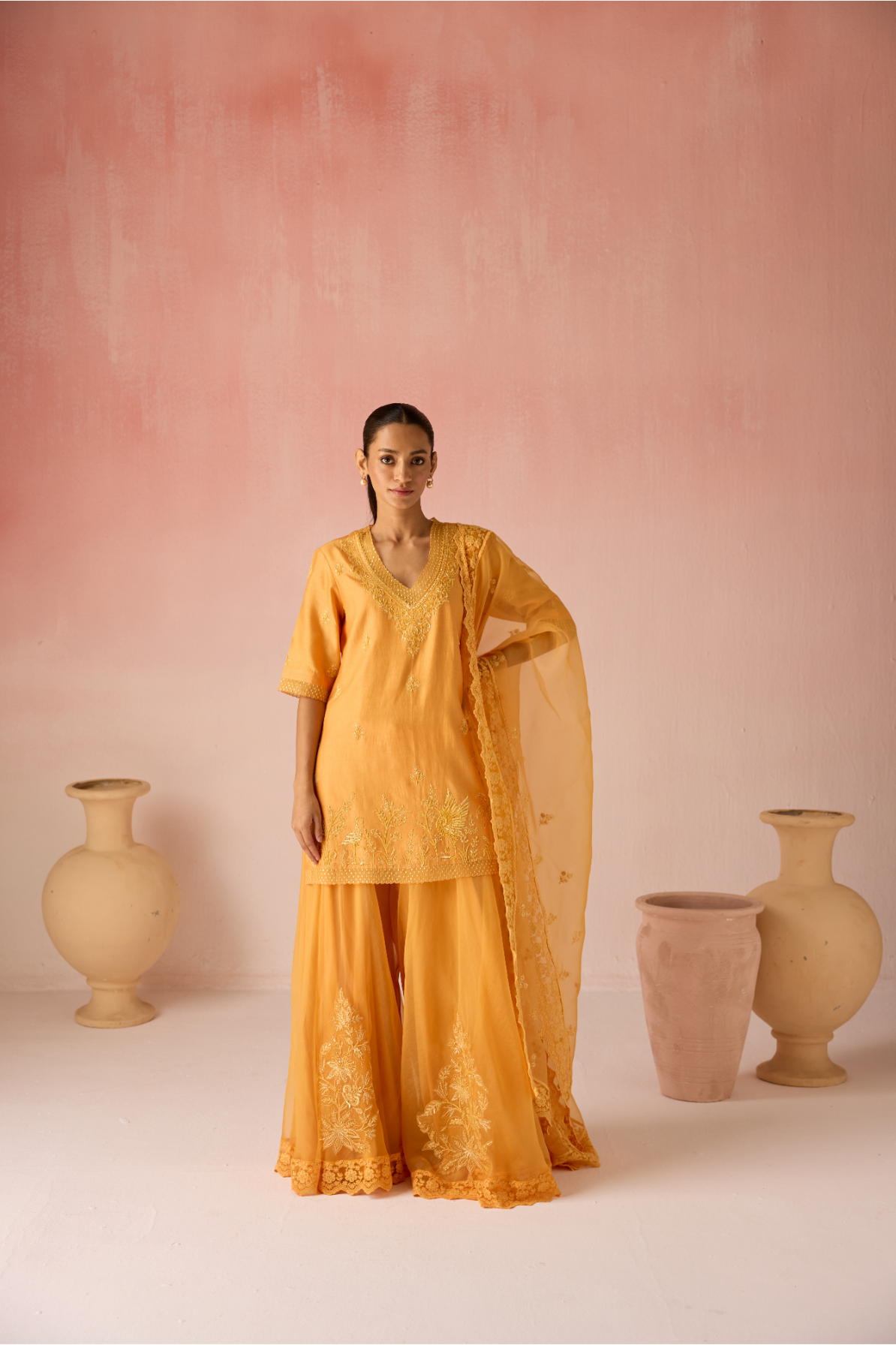 Crimson Bahaara Chanderi Silk Short Kurta Set