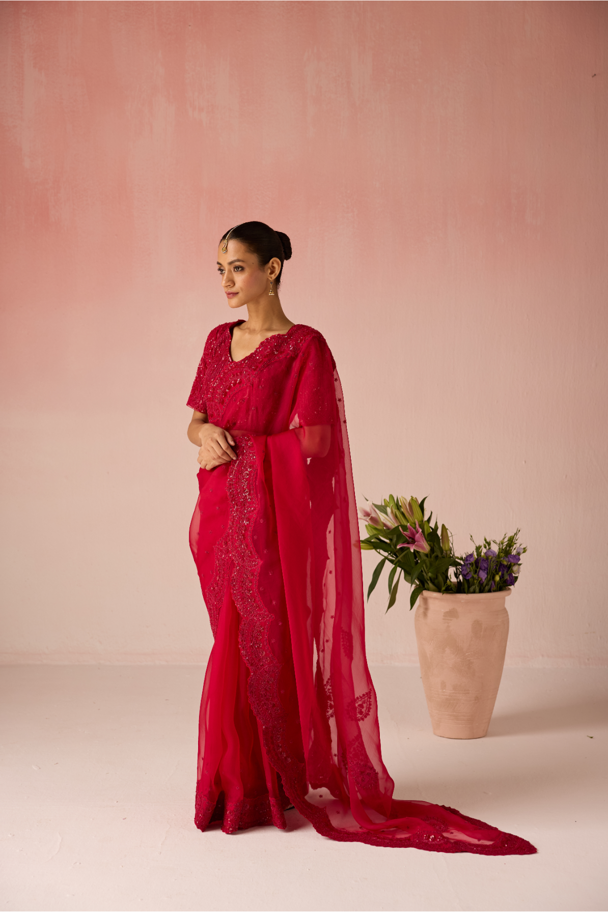 Red Bahaara Chanderi Silk Saree